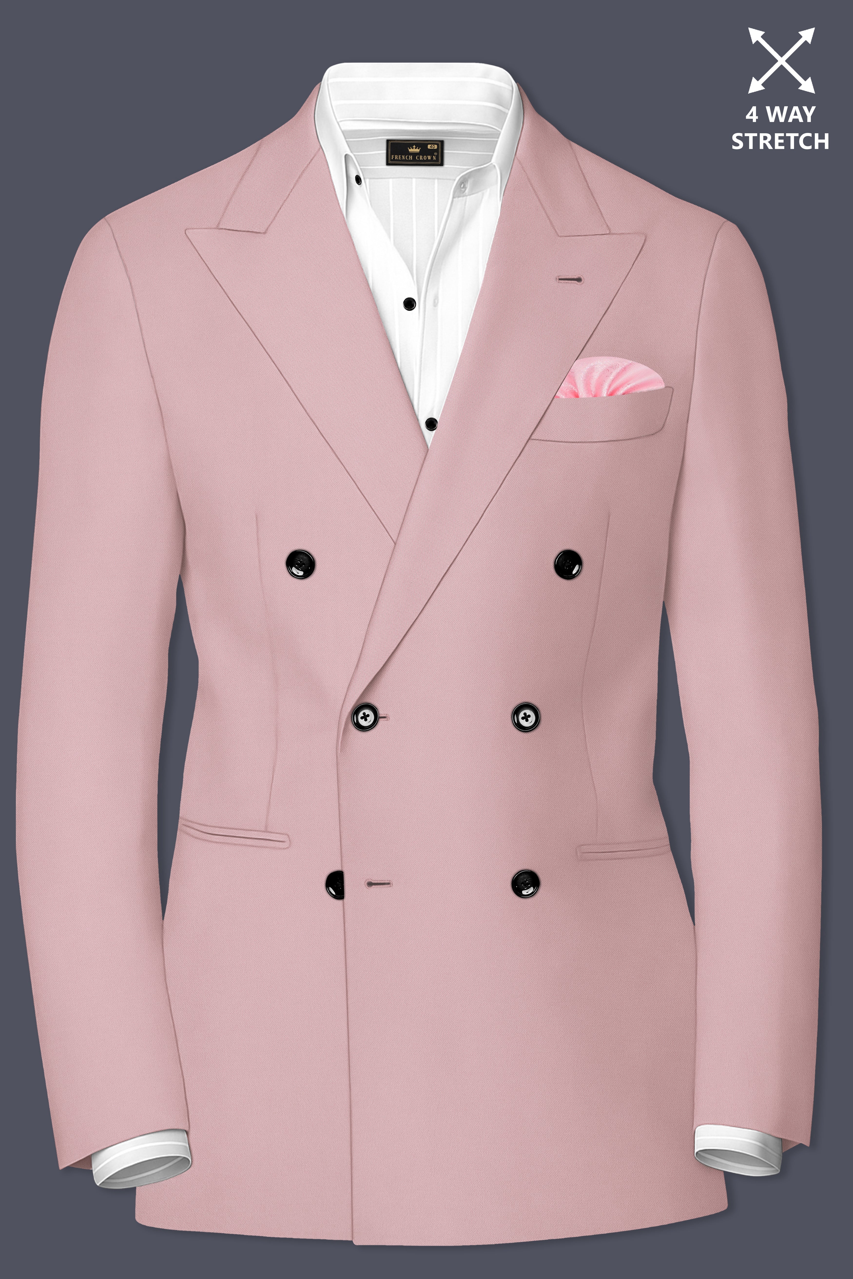 Solenne-Korean Pharlap Peach 4-Way Stretch Wrinkle-Free Wool Rich Double Breasted Suit