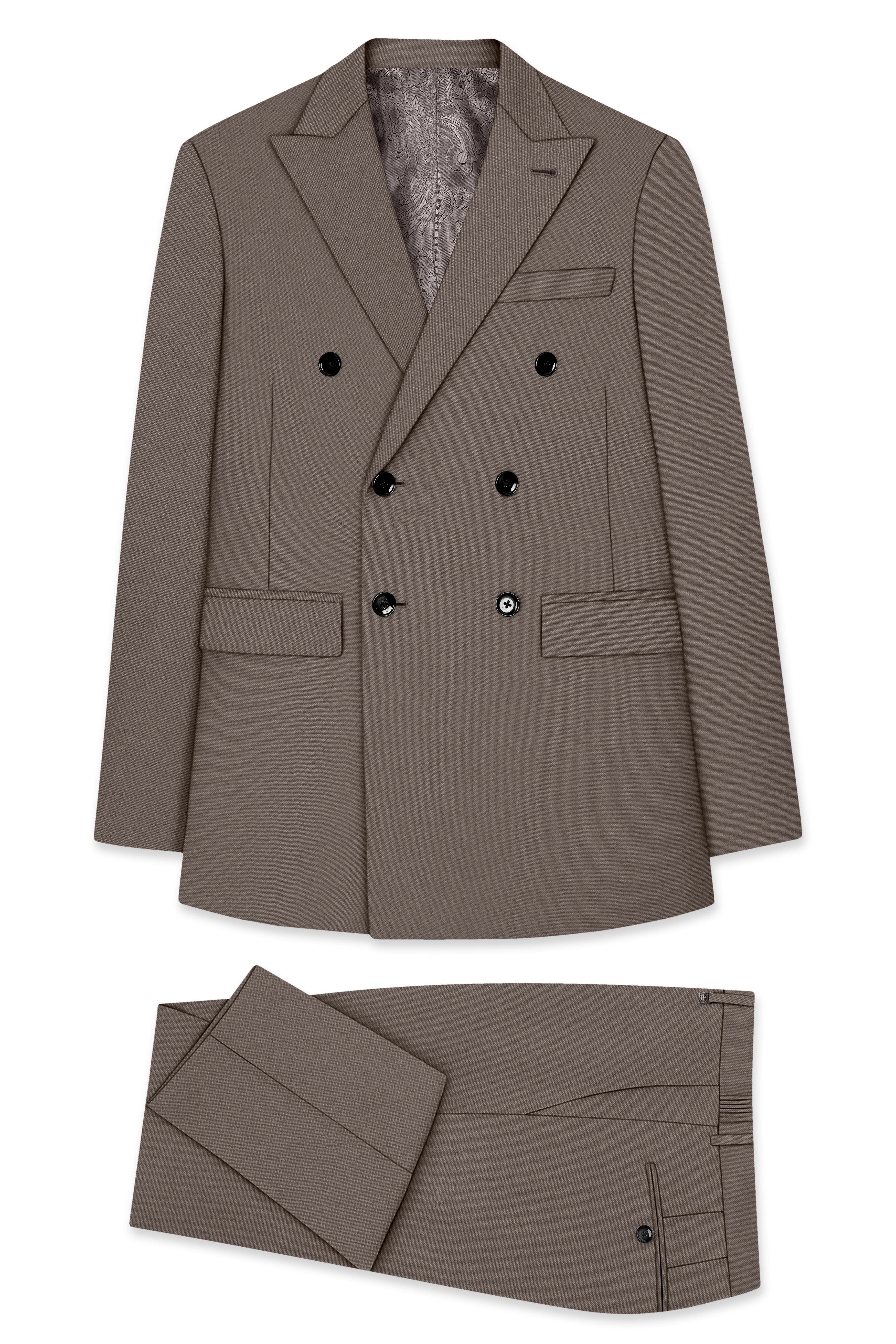 Monarch-Korean Flint Brown 4-Way Stretch Wrinkle-Free Wool Rich Double Breasted Suit