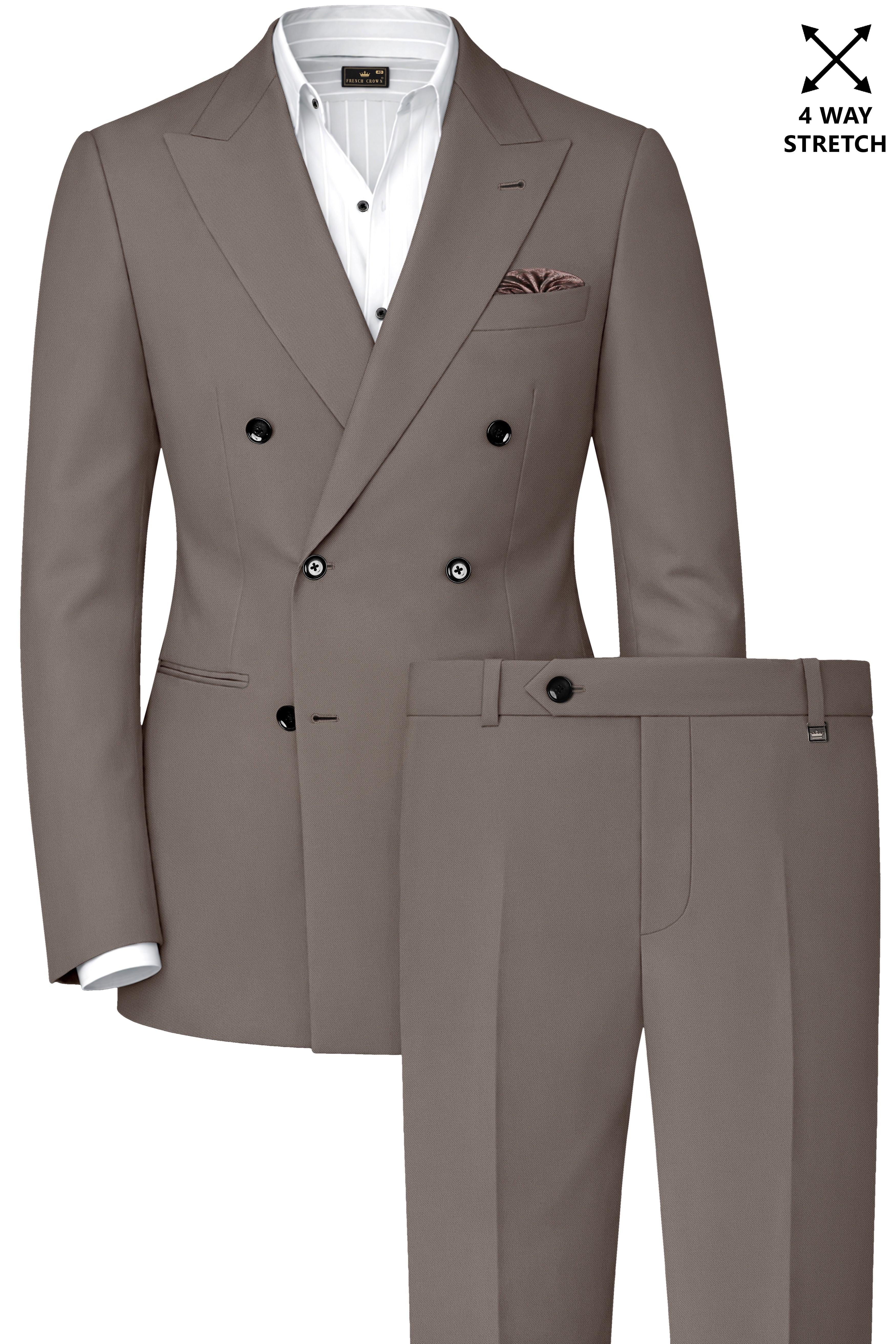 Monarch-Korean Flint Brown 4-Way Stretch Wrinkle-Free Wool Rich Double Breasted Suit
