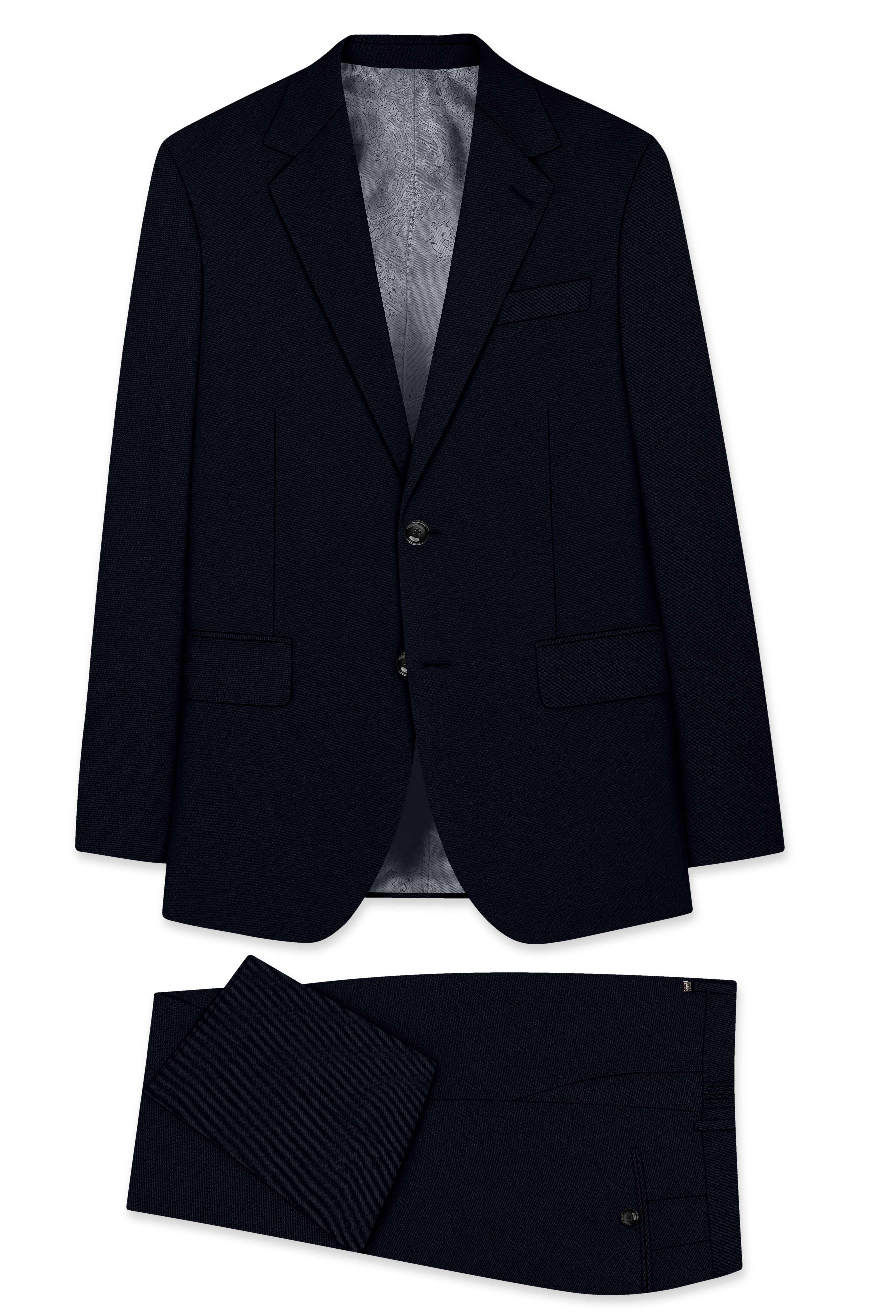 Nero-Korean Tealish Navy 4-Way Stretch Wrinkle-Free Wool Rich Single Breasted Suit