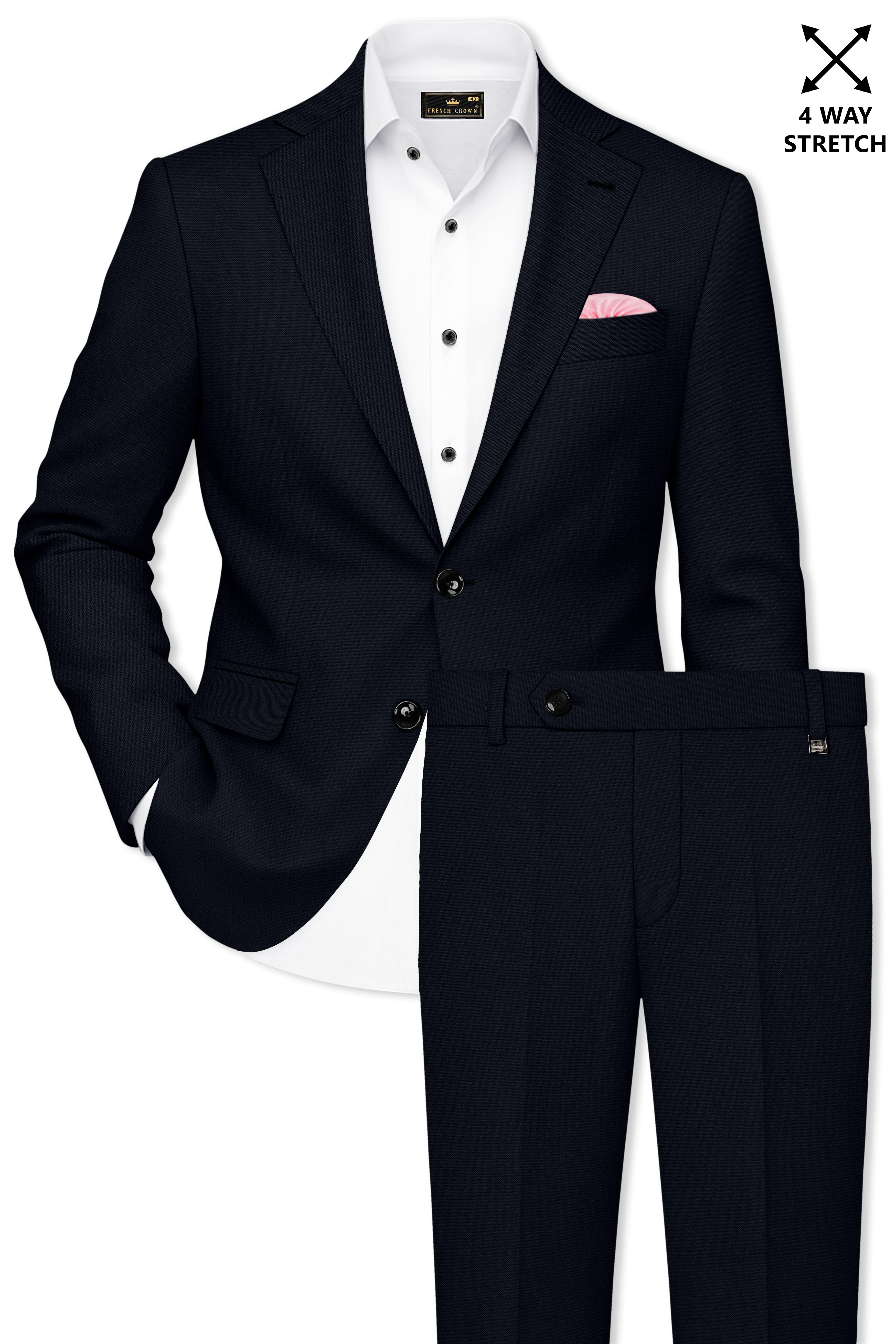 Nero-Korean Tealish Navy 4-Way Stretch Wrinkle-Free Wool Rich Single Breasted Suit