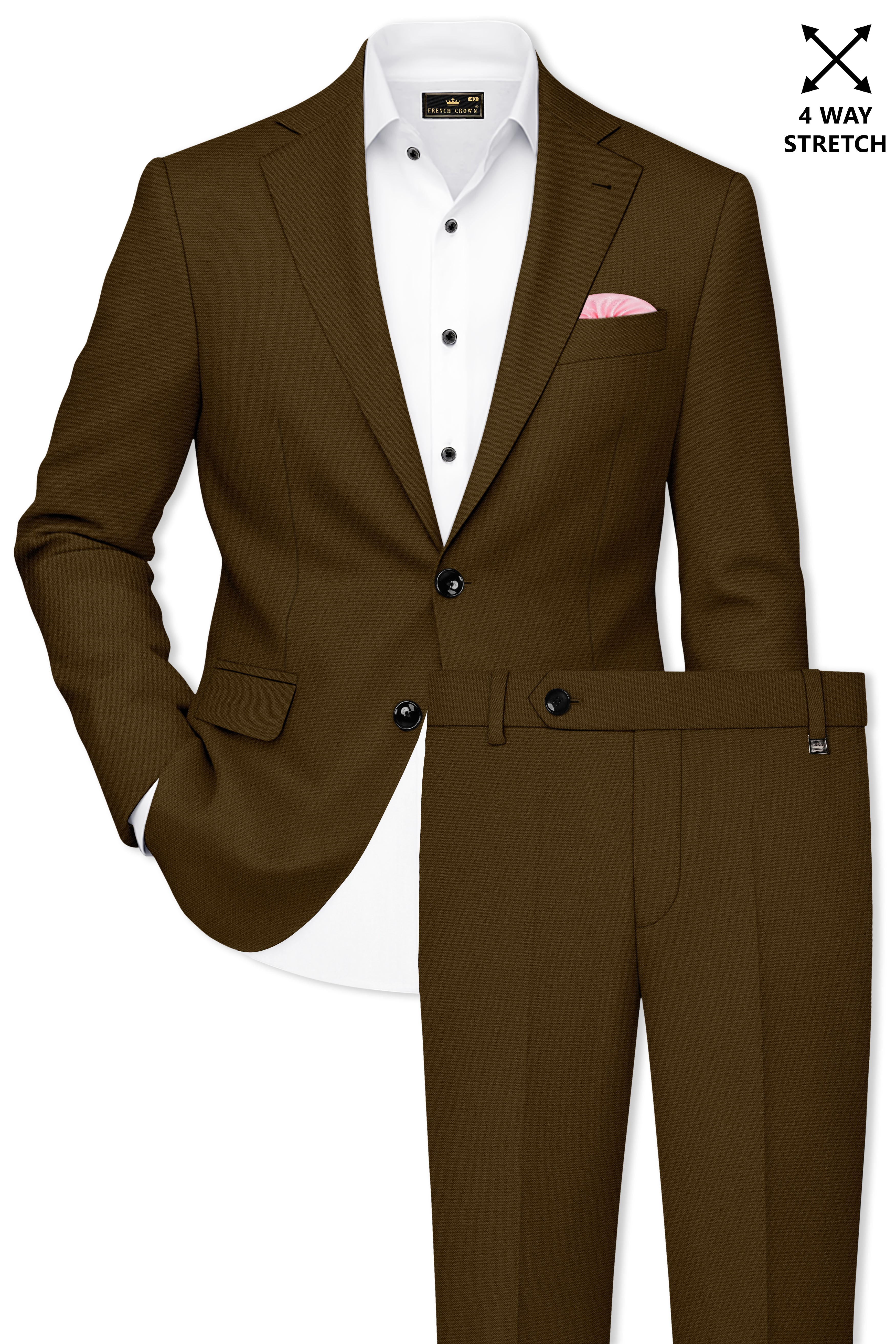 Terra-Korean Tumbleweed Brown 4-Way Stretch Wrinkle-Free Wool Rich Single Breasted Suit