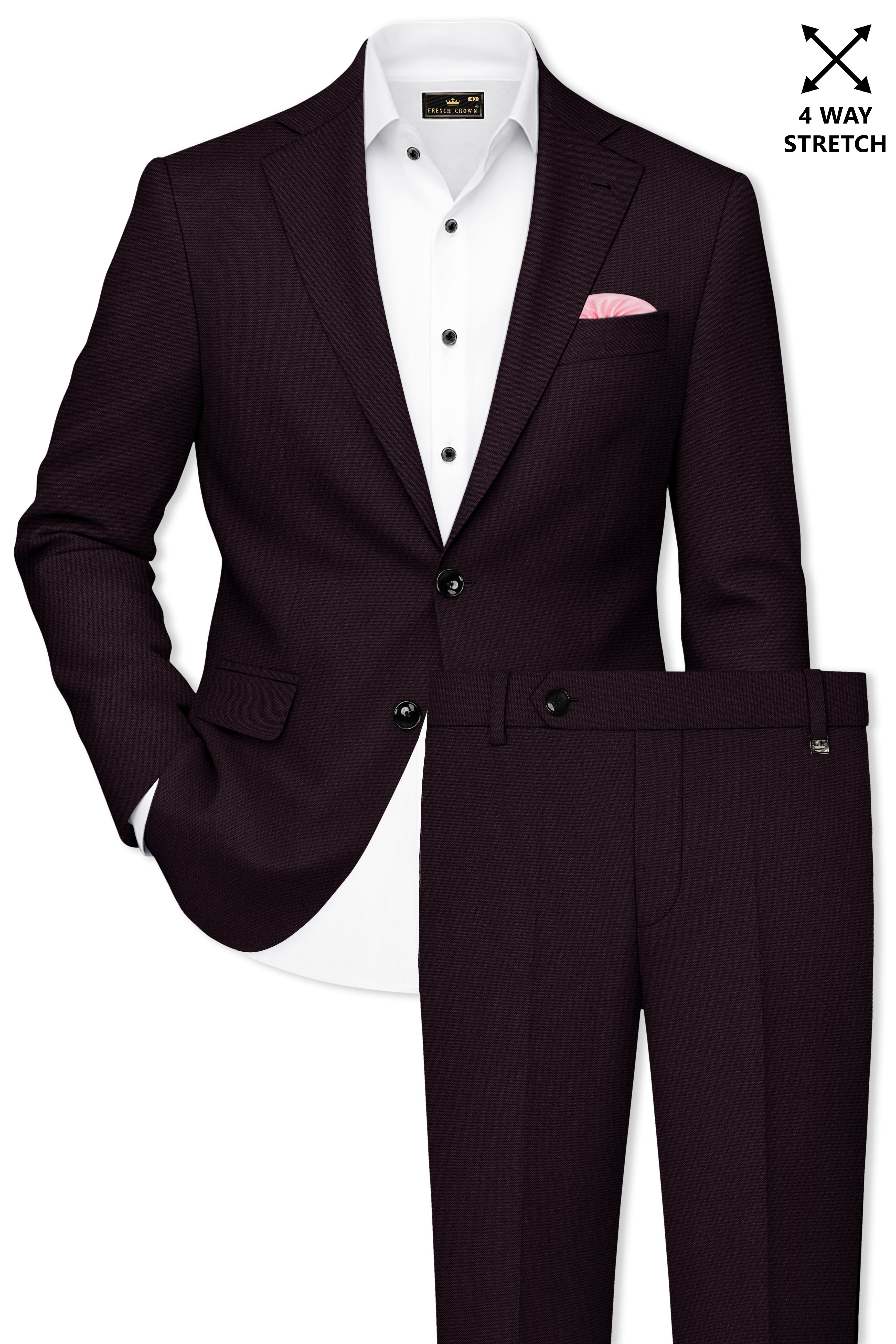 Merlot-Korean Wine Purple 4-Way Stretch Wrinkle-Free Wool Rich Single Breasted Suit