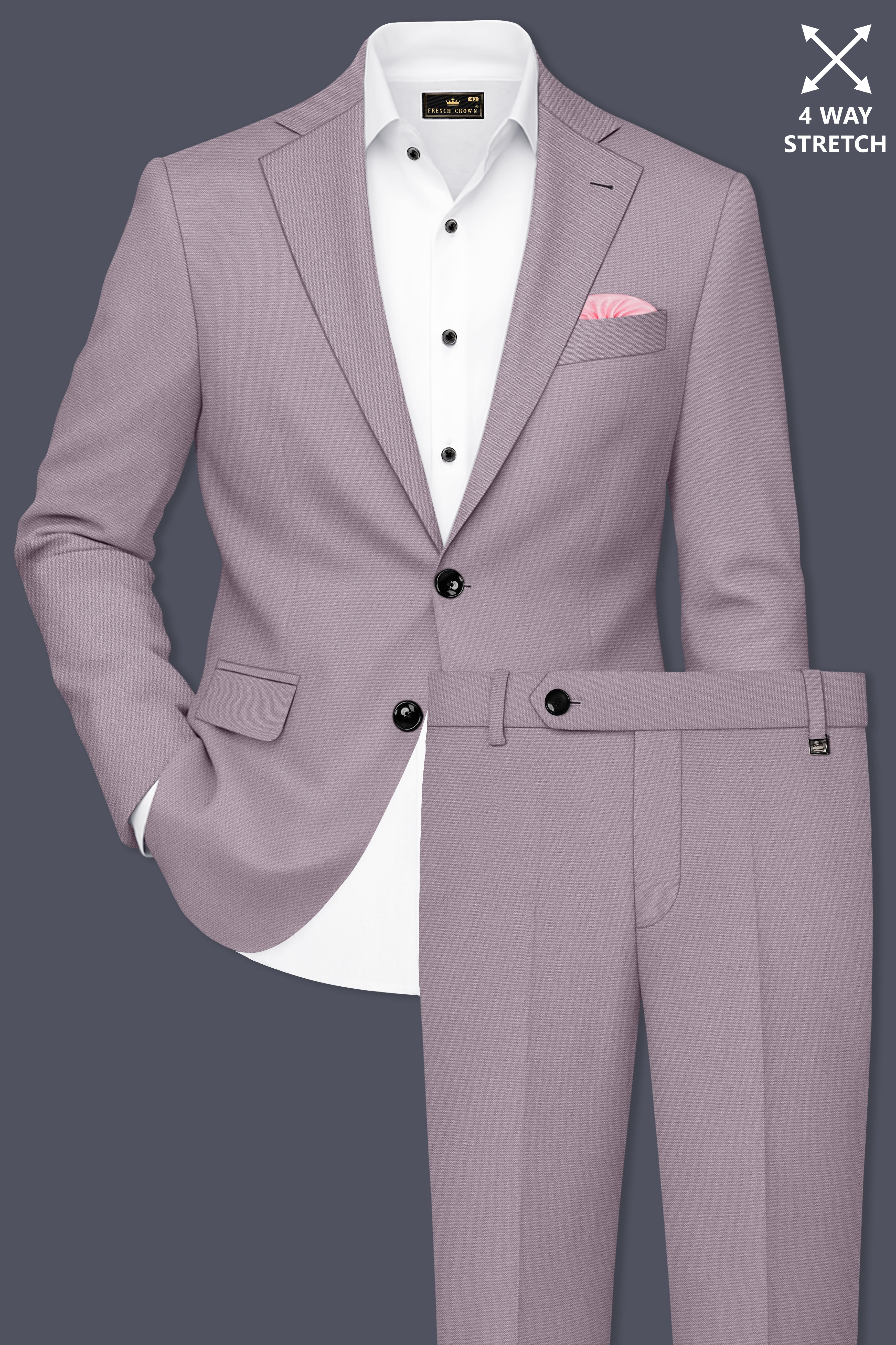 Roselle-Korean Bouquet Pink 4-Way Stretch Wrinkle-Free Wool Rich Single Breasted Suit