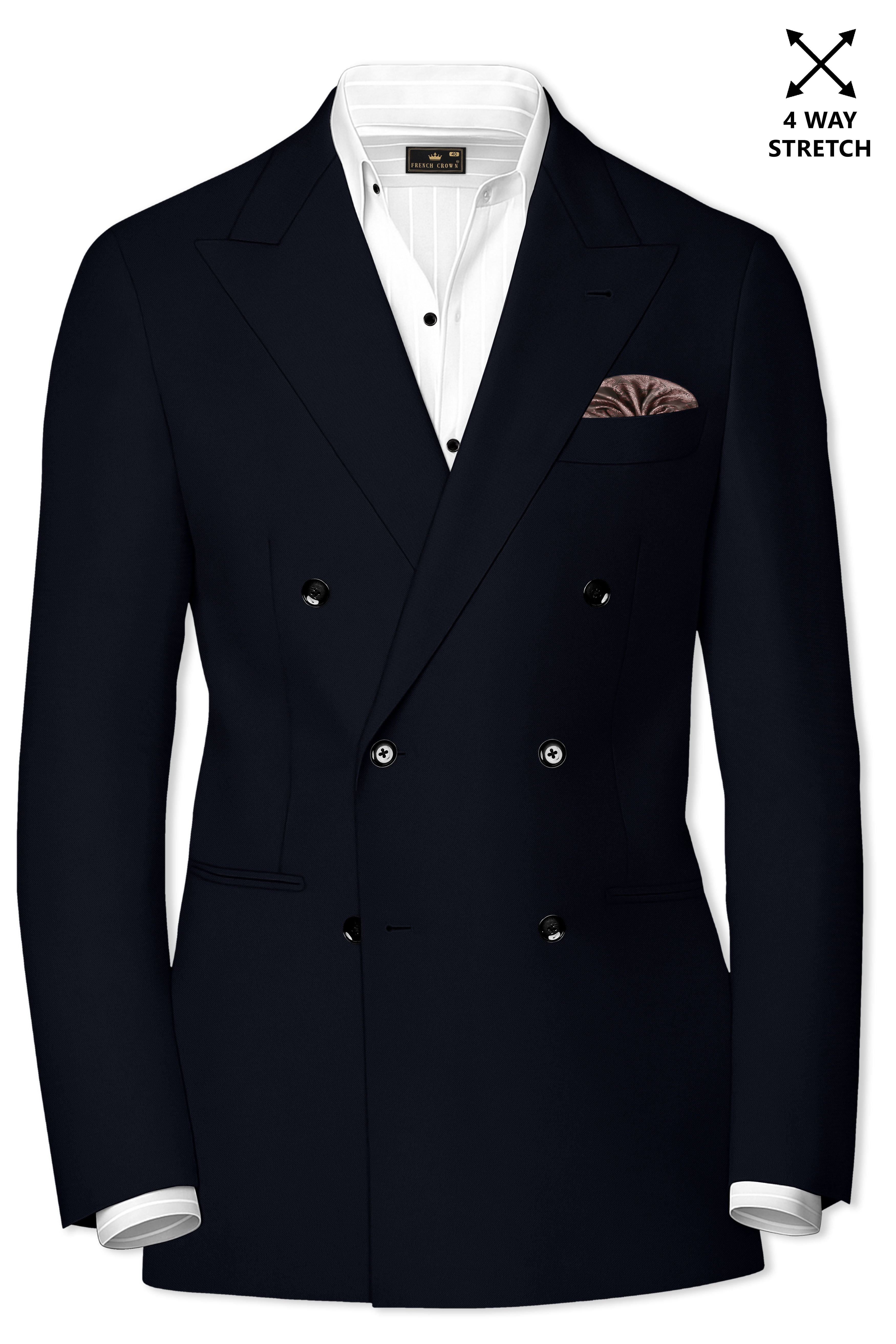 Nero-Korean Tealish Navy 4-Way Stretch Wrinkle-Free Wool Rich Double Breasted Suit