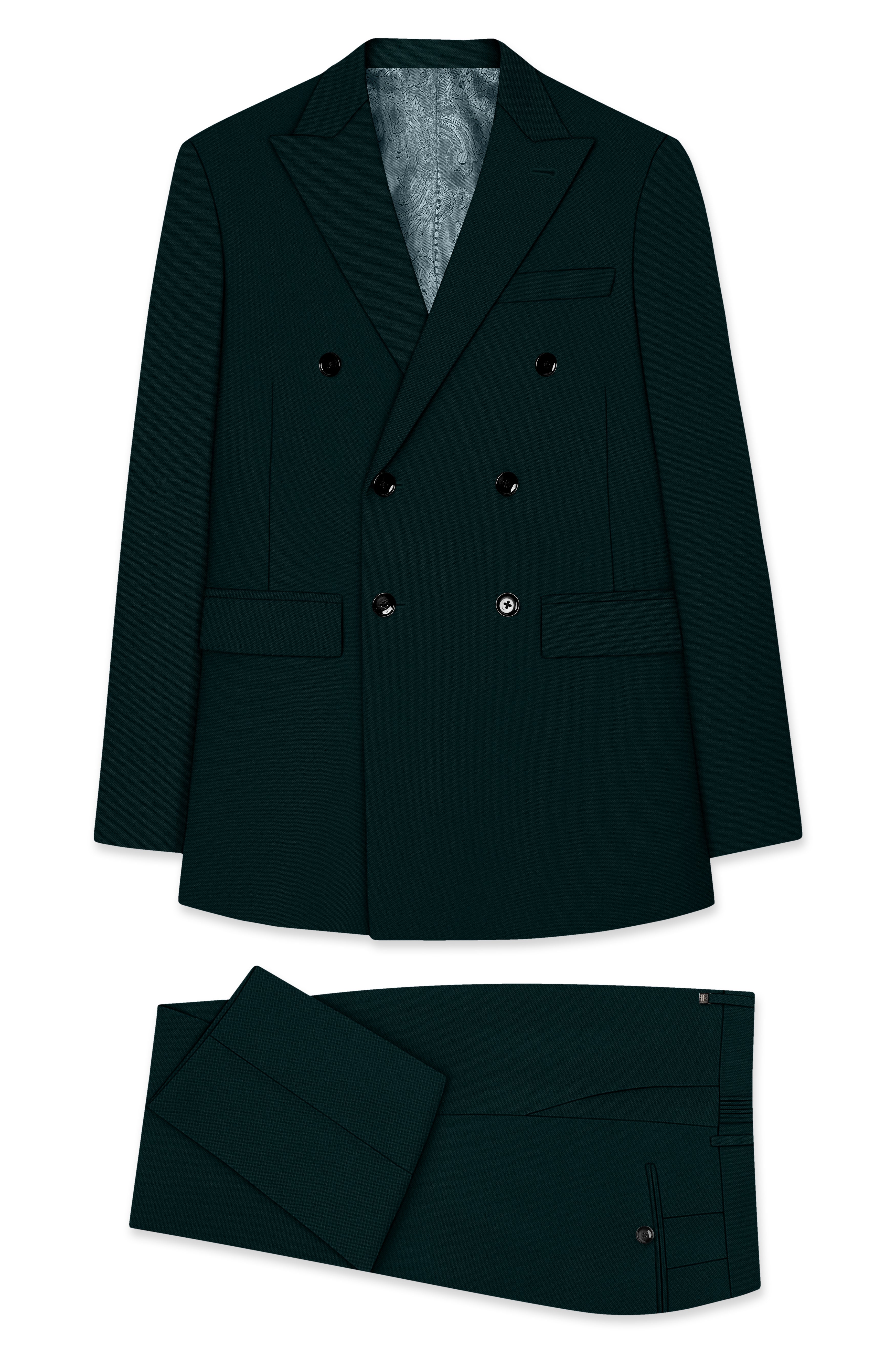 Terrain-Korean Swamp Green 4-Way Stretch Wrinkle-Free Wool Rich Double Breasted Suit