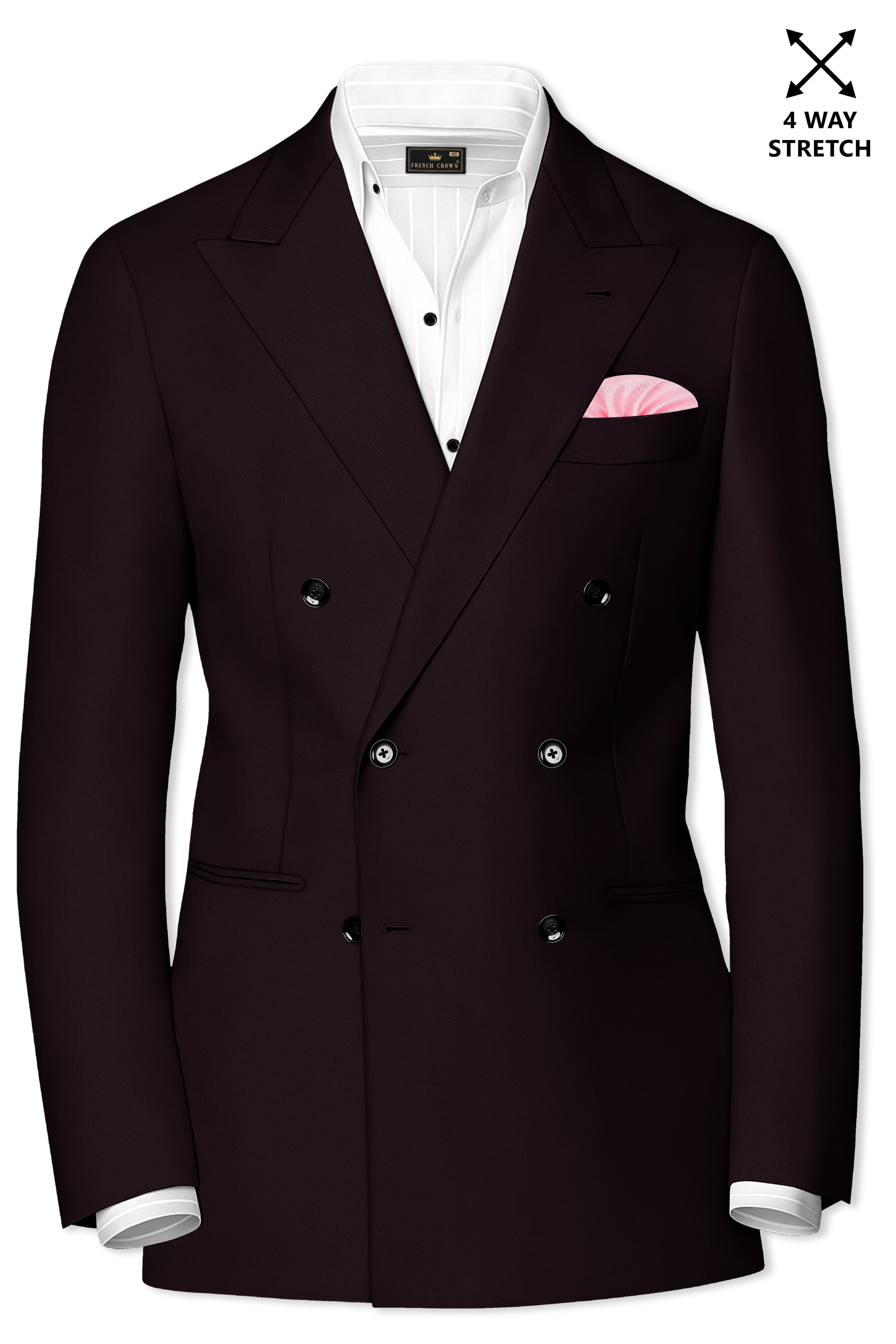Merlot-Korean Wine Purple 4-Way Stretch Wrinkle-Free Wool Rich Double Breasted Suit