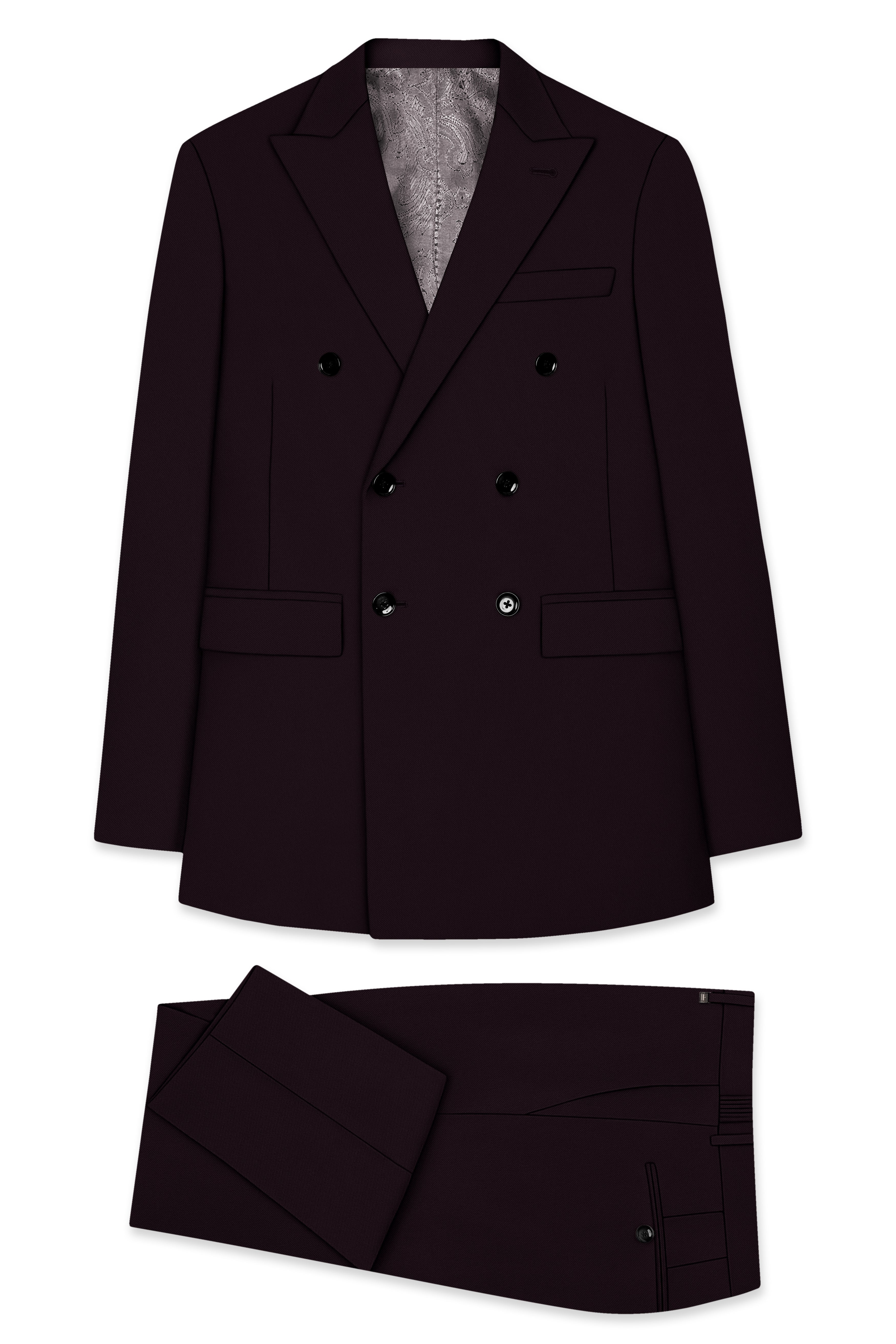 Merlot-Korean Wine Purple 4-Way Stretch Wrinkle-Free Wool Rich Double Breasted Suit