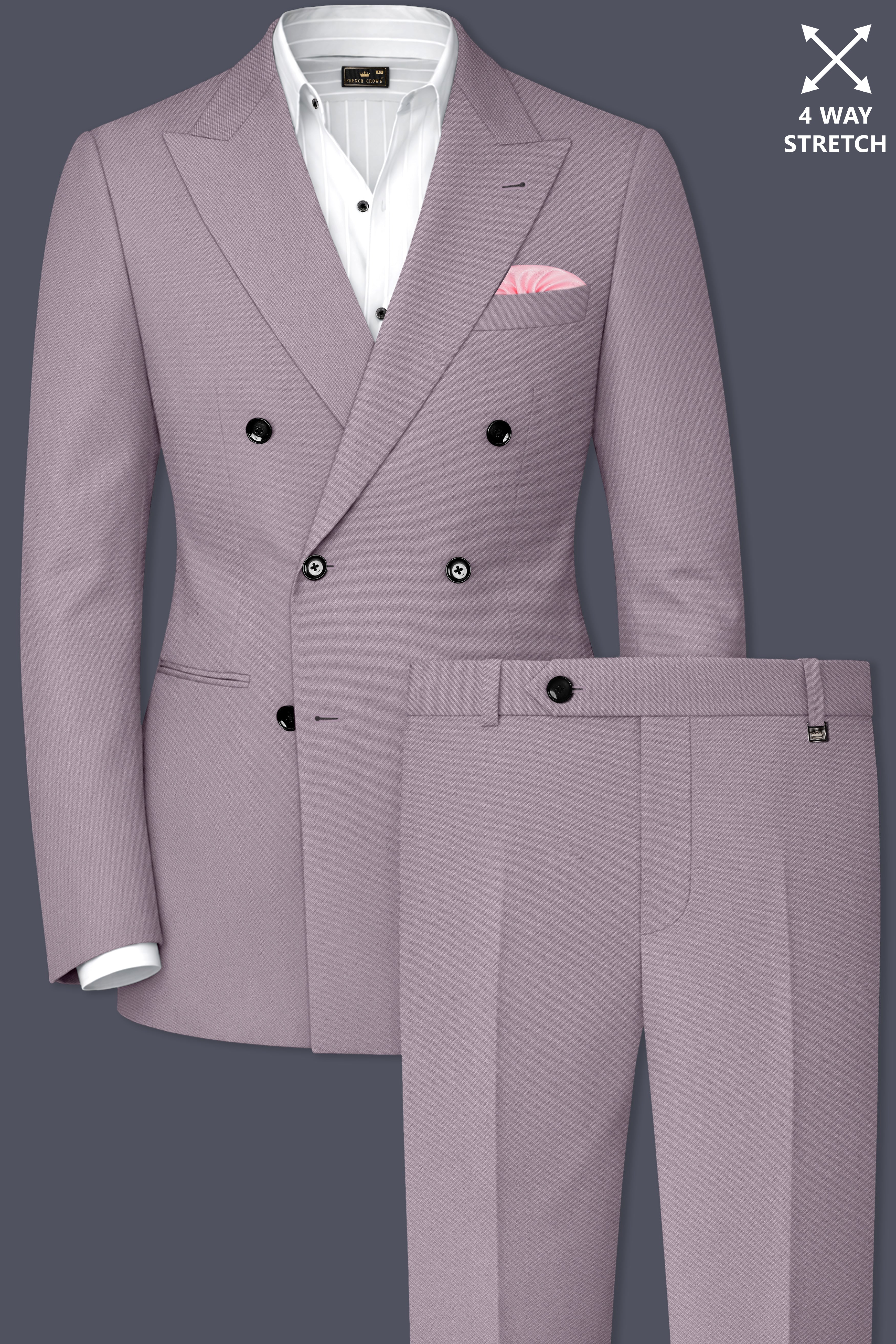 Roselle-Korean Bouquet Pink 4-Way Stretch Wrinkle-Free Wool Rich Double Breasted Suit