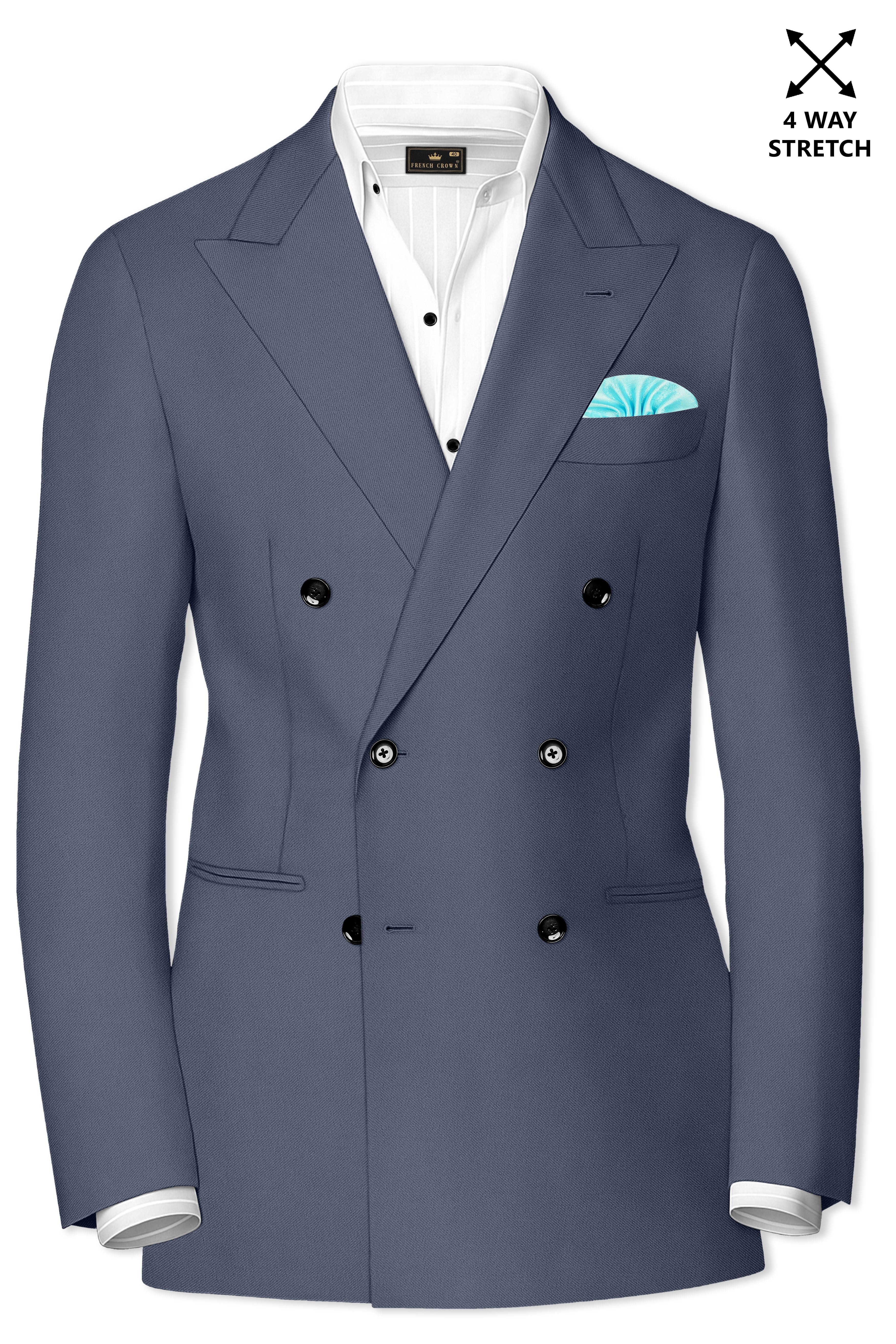 Monarch-Korean Dolphin Gray 4-Way Stretch Wrinkle-Free Wool Rich Double Breasted Suit