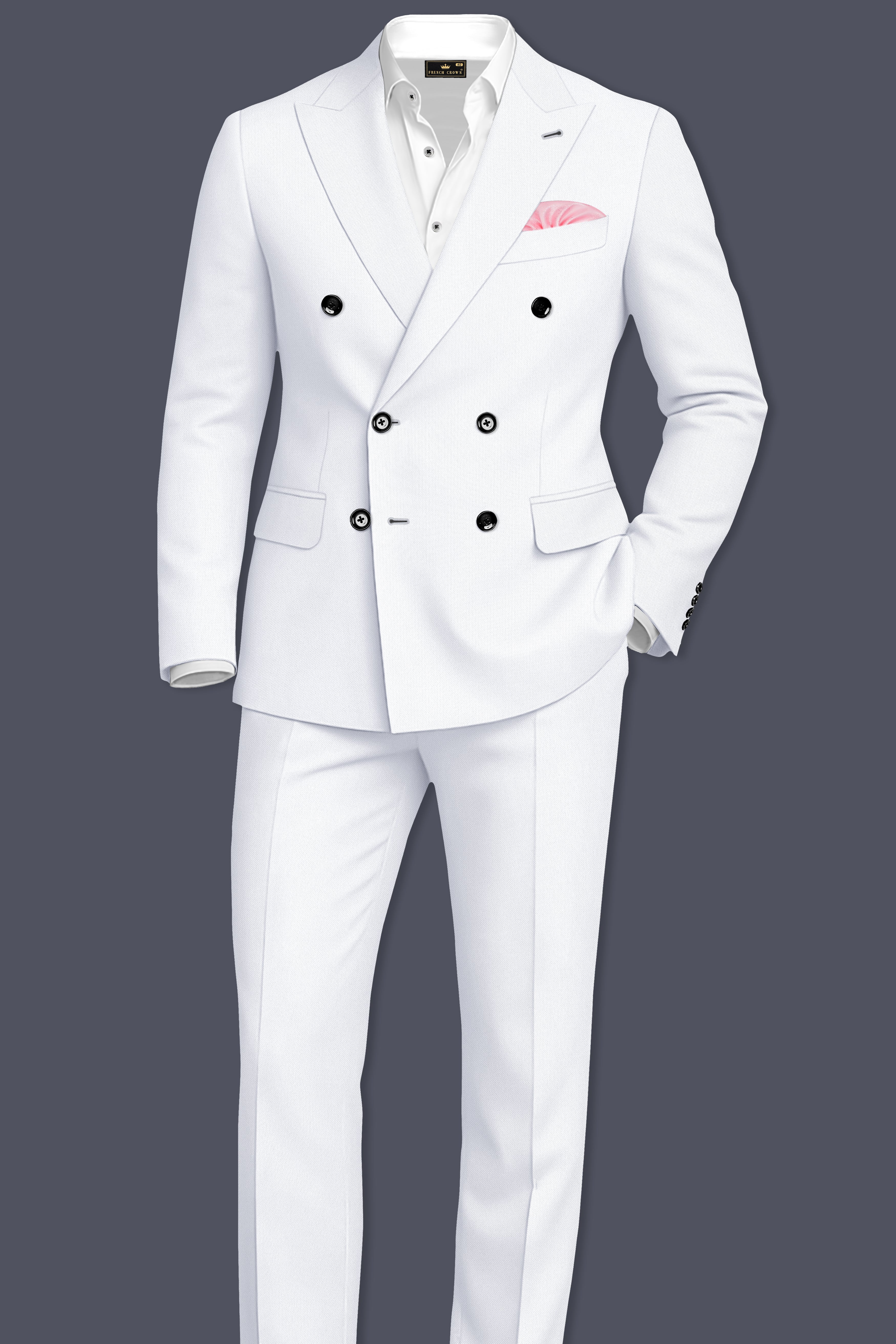 Lumier-Korean Bright White 4-Way Stretch Wrinkle-Free Wool Rich Double Breasted Suit