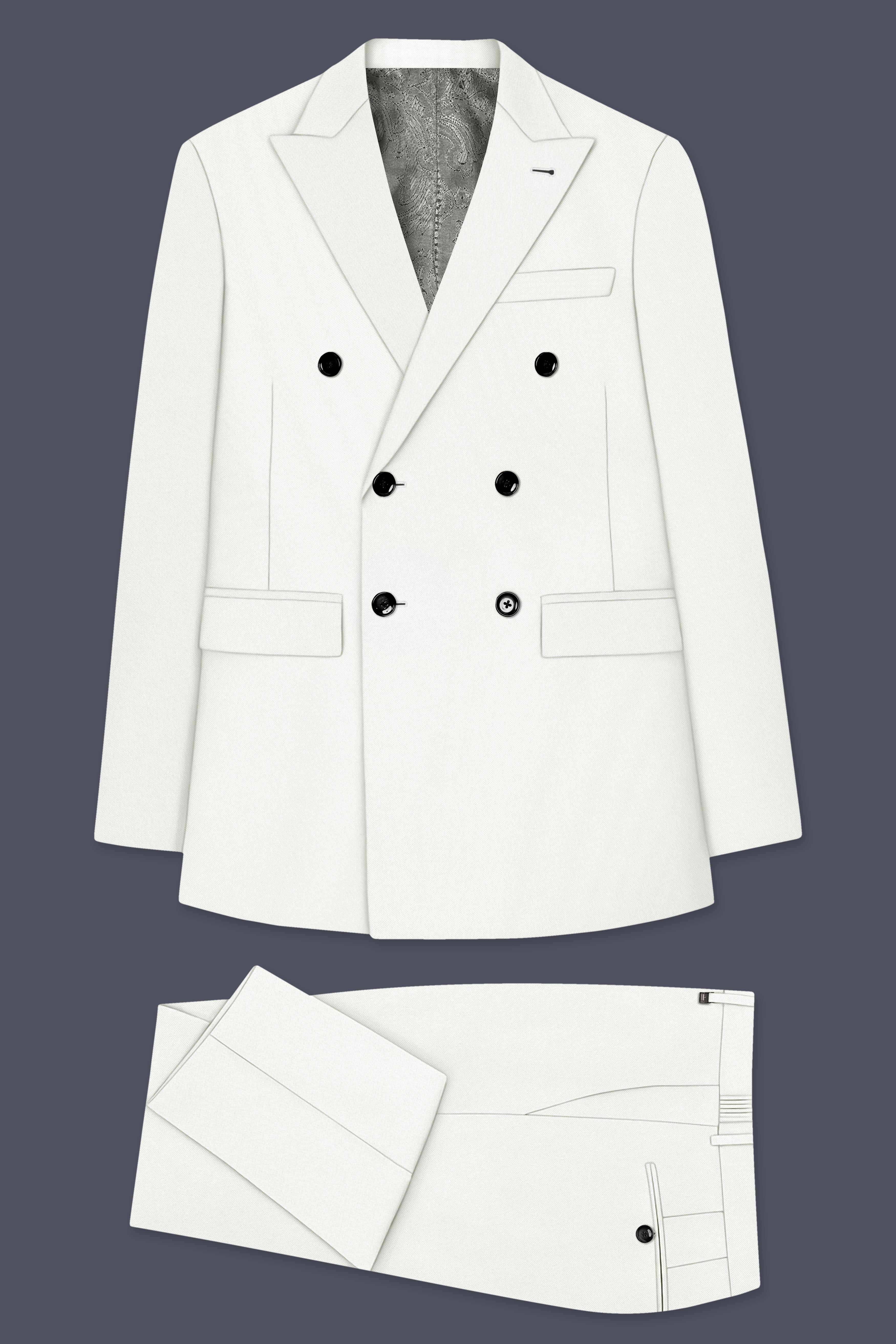 Celio-Korean Off White 4-Way Stretch Wrinkle-Free Wool Rich Double Breasted Suit