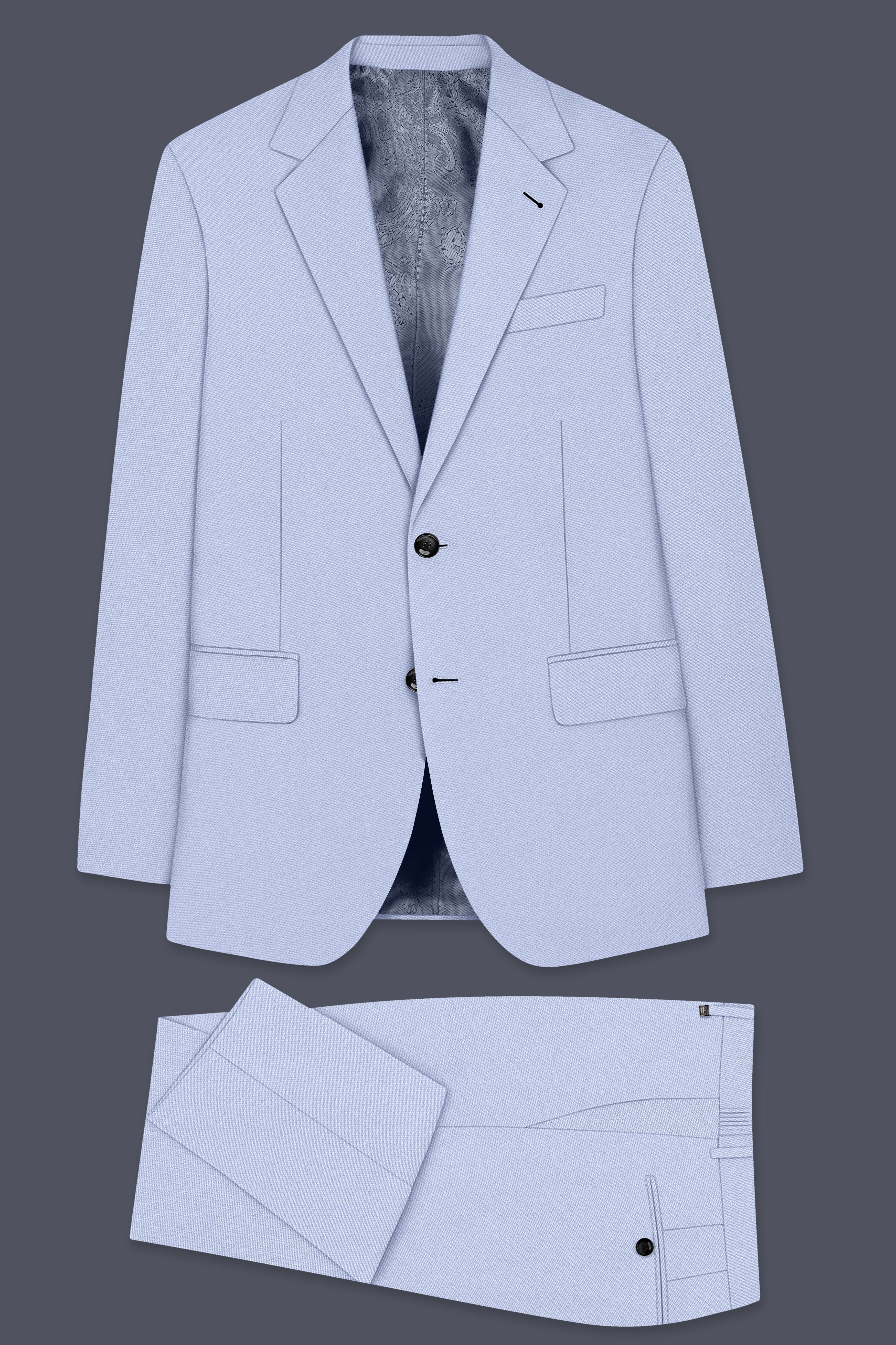 Azure-Periwinkle Blue Wool Rich Slight Stretch Single Breasted Suit