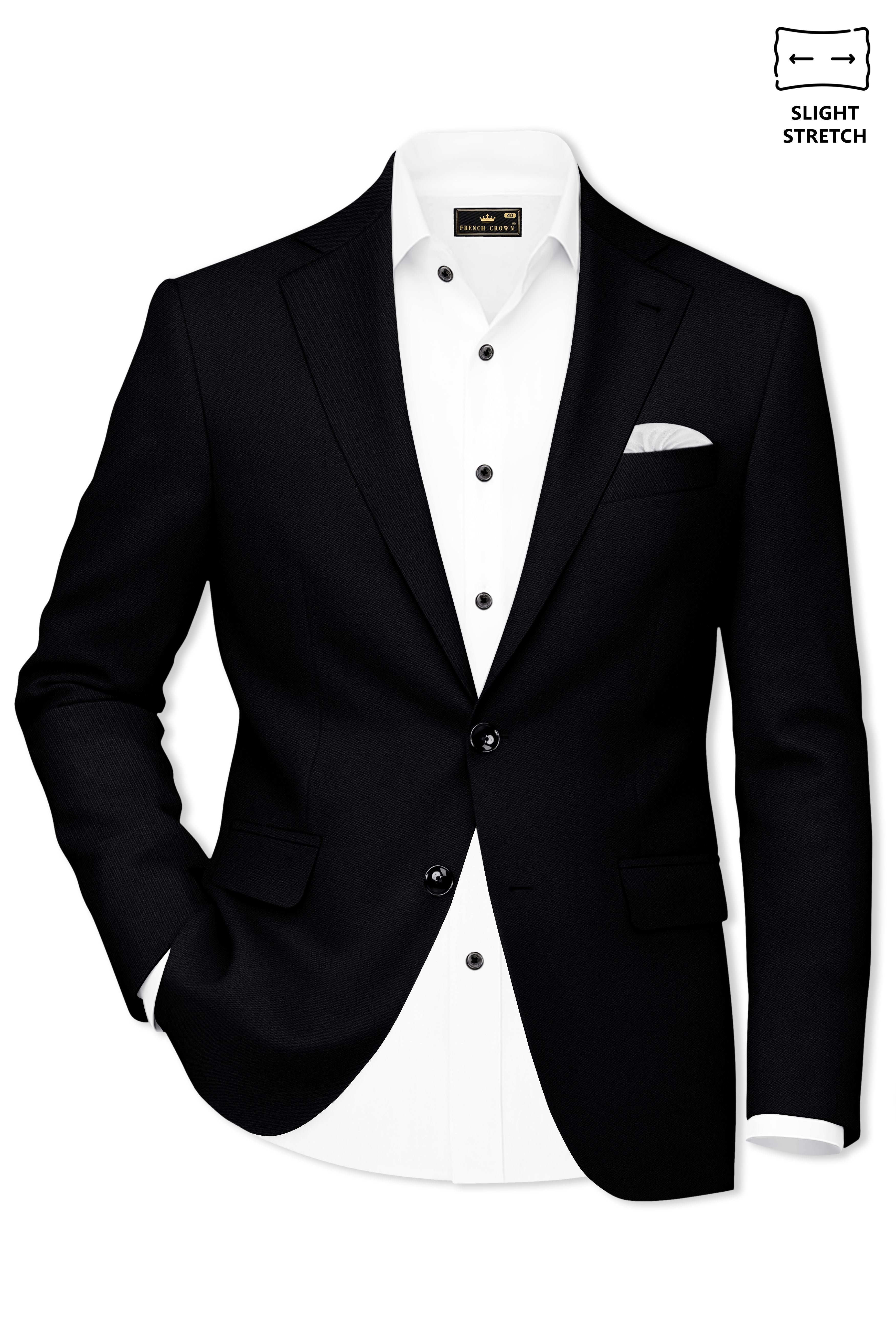Noir-Jade Black Wool Rich Slight Stretch Single Breasted Suit