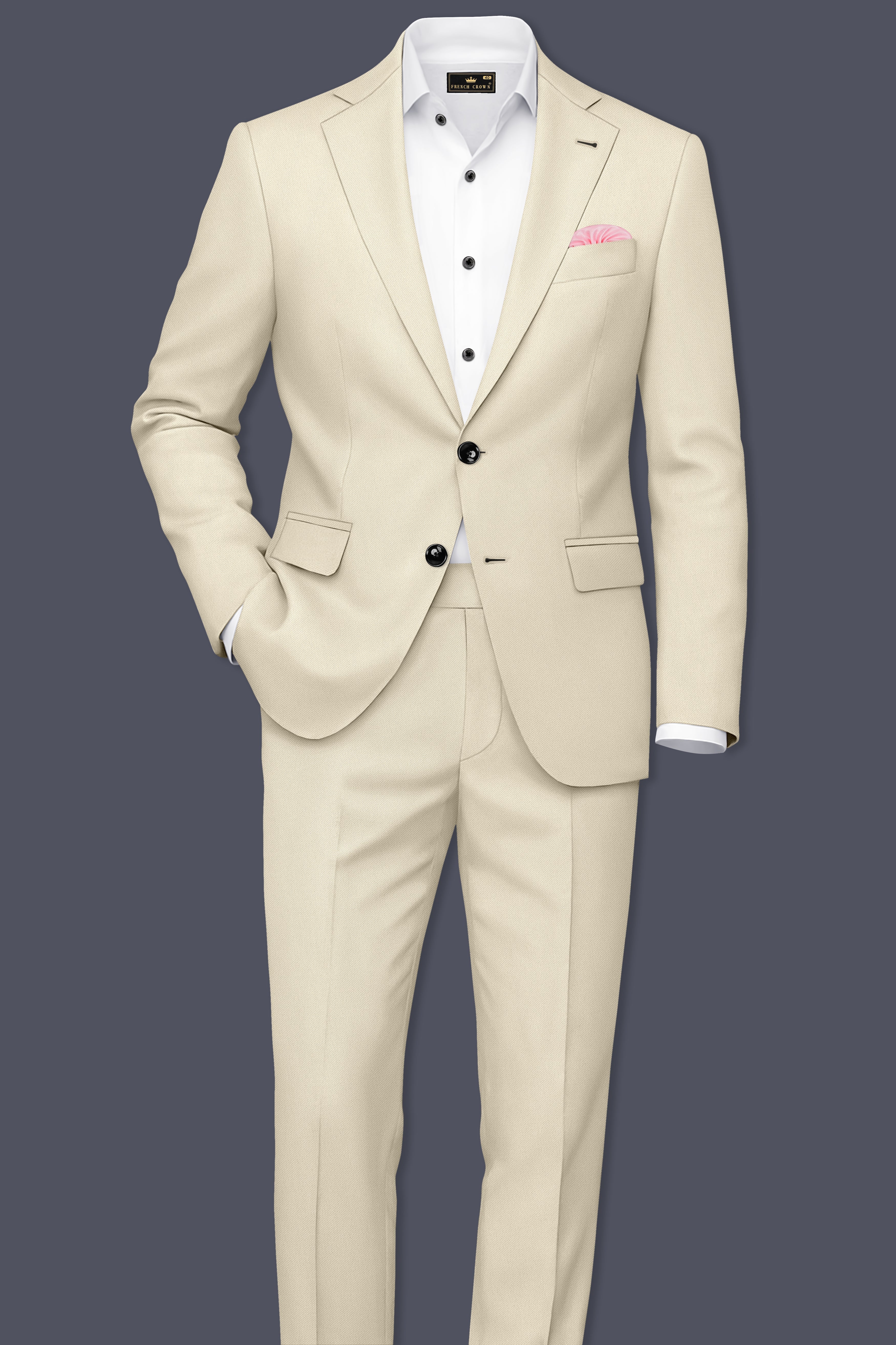 Ivora-Almond Cream Wool Rich Slight Stretch Single Breasted Suit