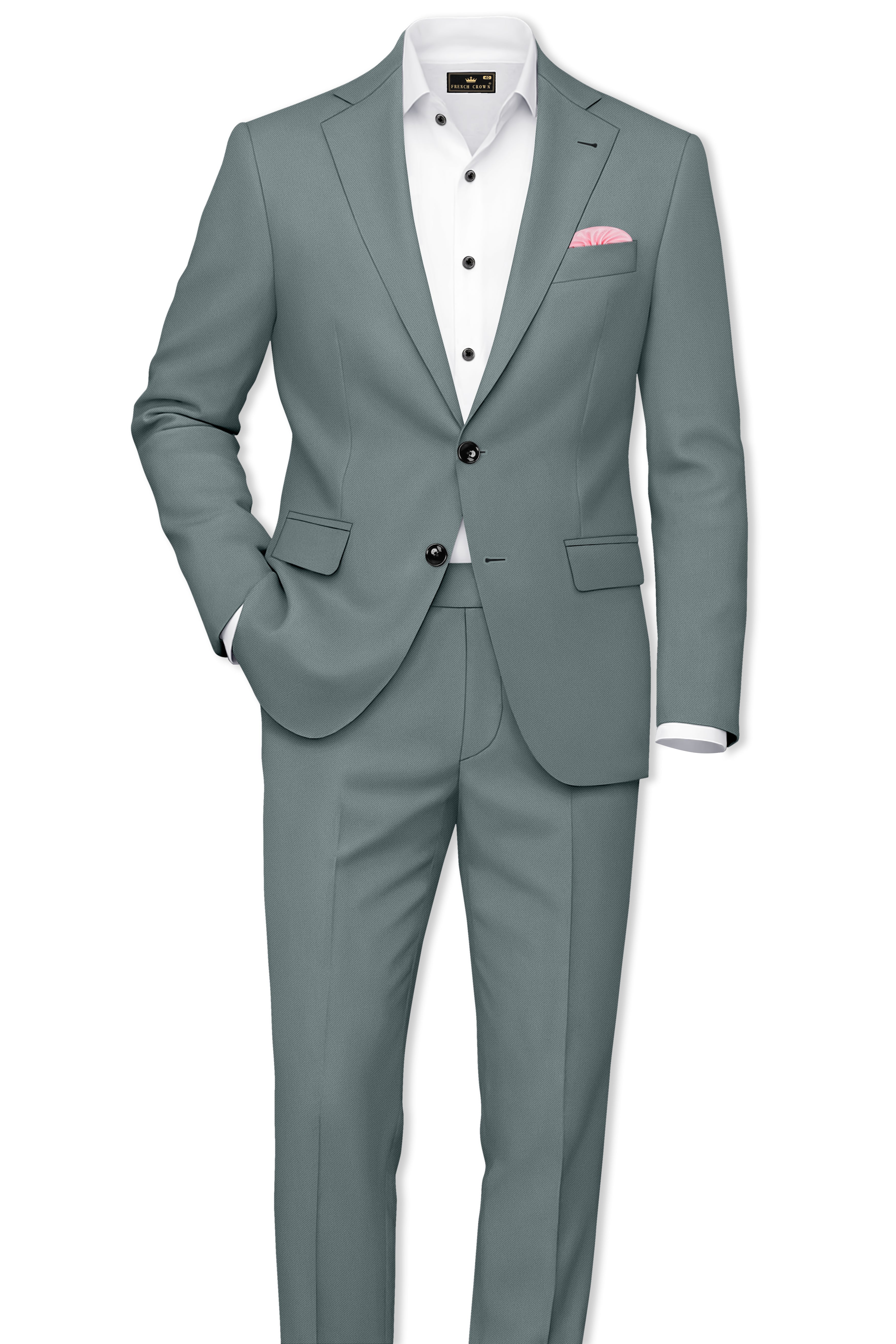 Verdant-Raven Green Wool Rich Slight Stretch Single Breasted Suit