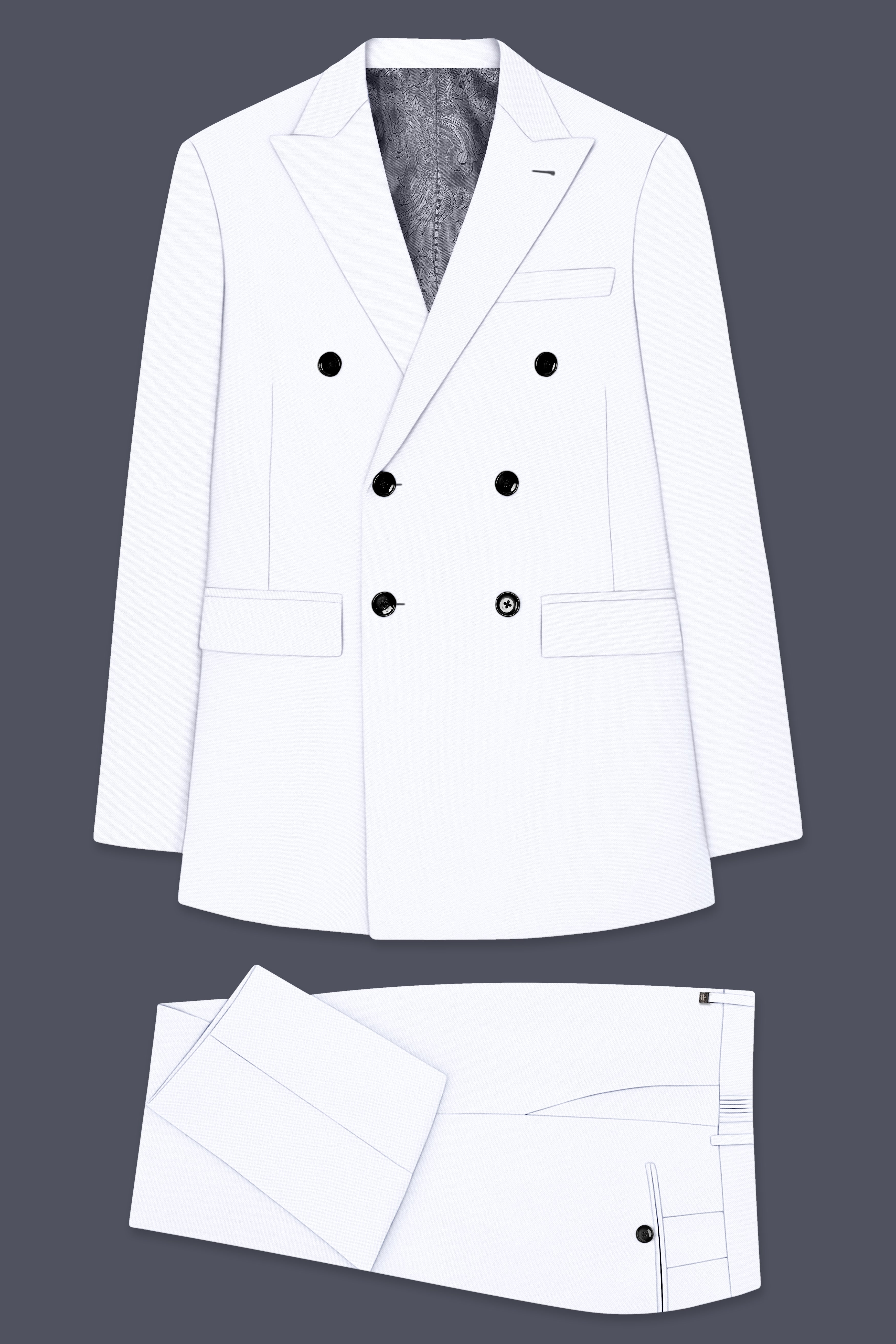Ivory-Bright White Wool Rich Slight Stretch Double Breasted Suit