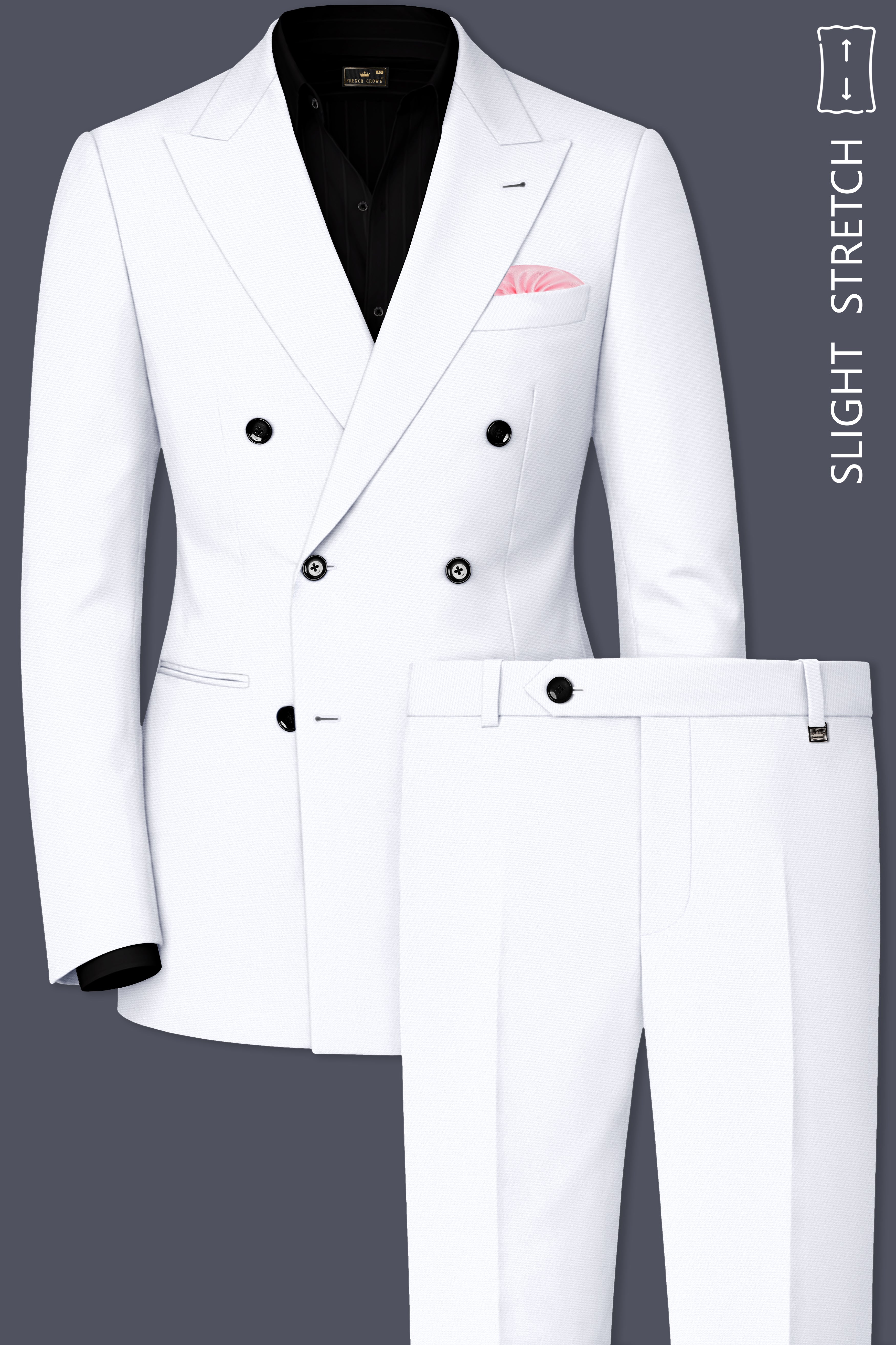 Ivory-Bright White Wool Rich Slight Stretch Double Breasted Suit