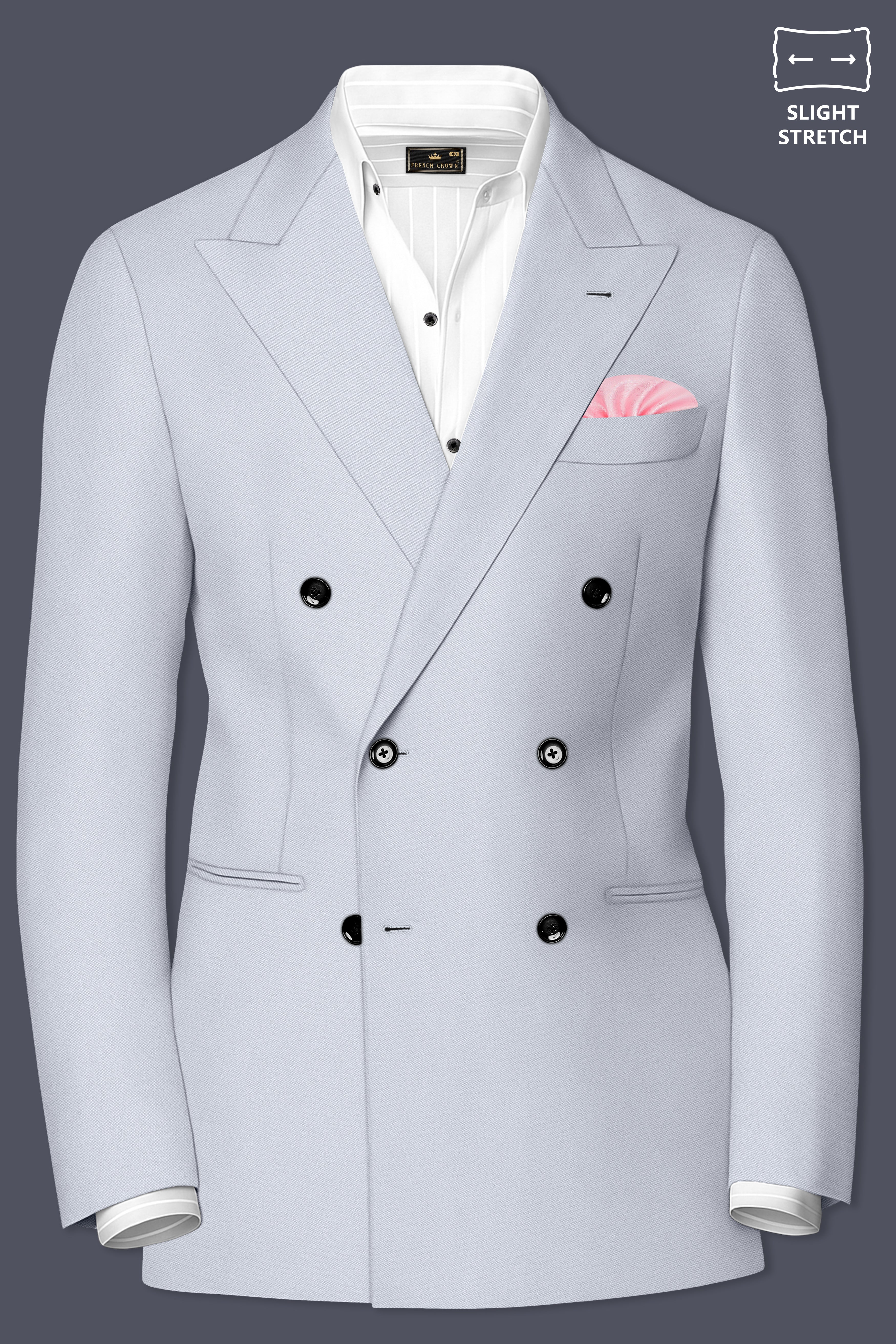 Azure-Periwinkle Gray  Wool Rich Slight Stretch Double Breasted Suit