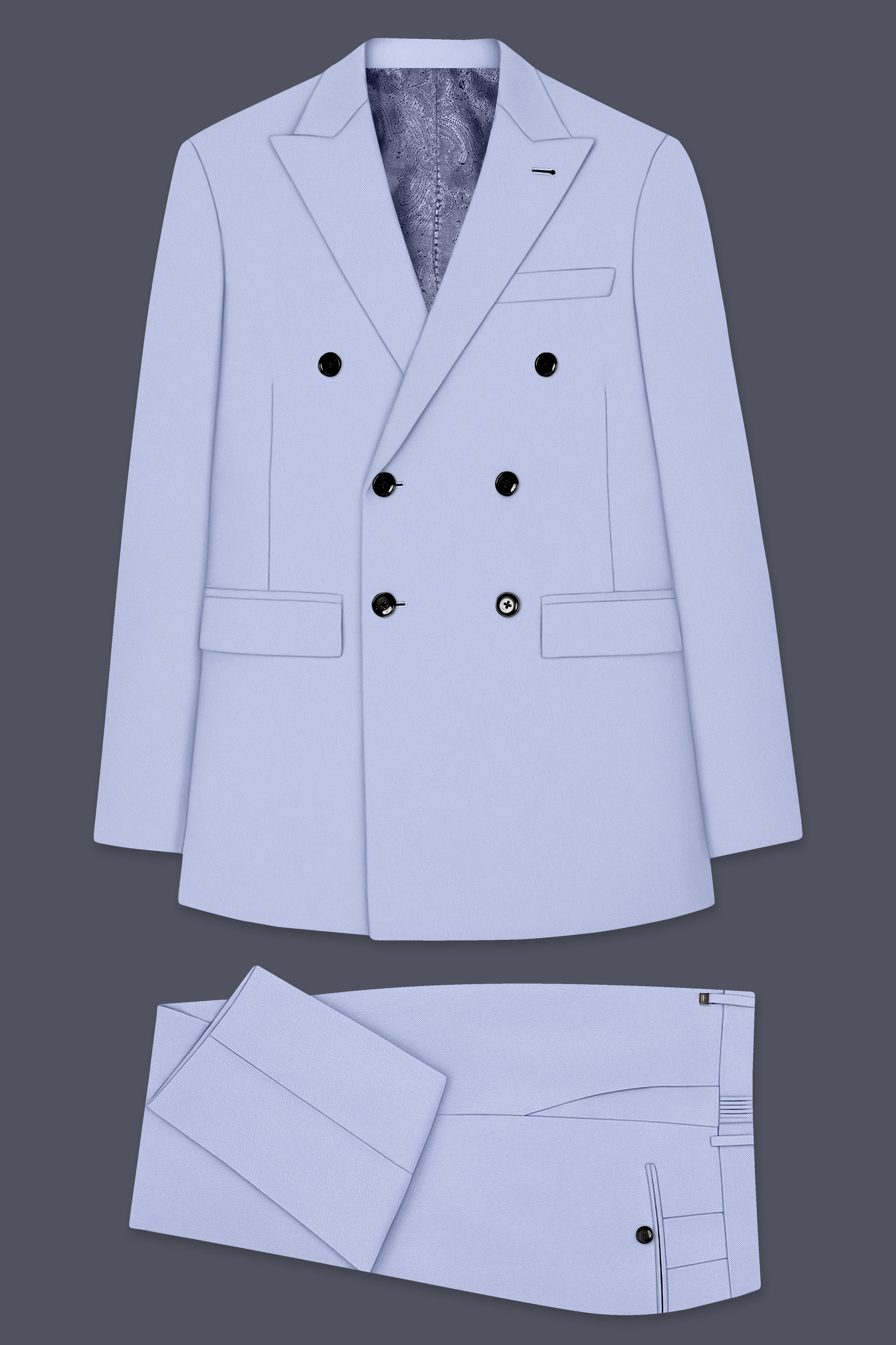 Azure-Periwinkle Blue Wool Rich Slight Stretch Double Breasted Suit