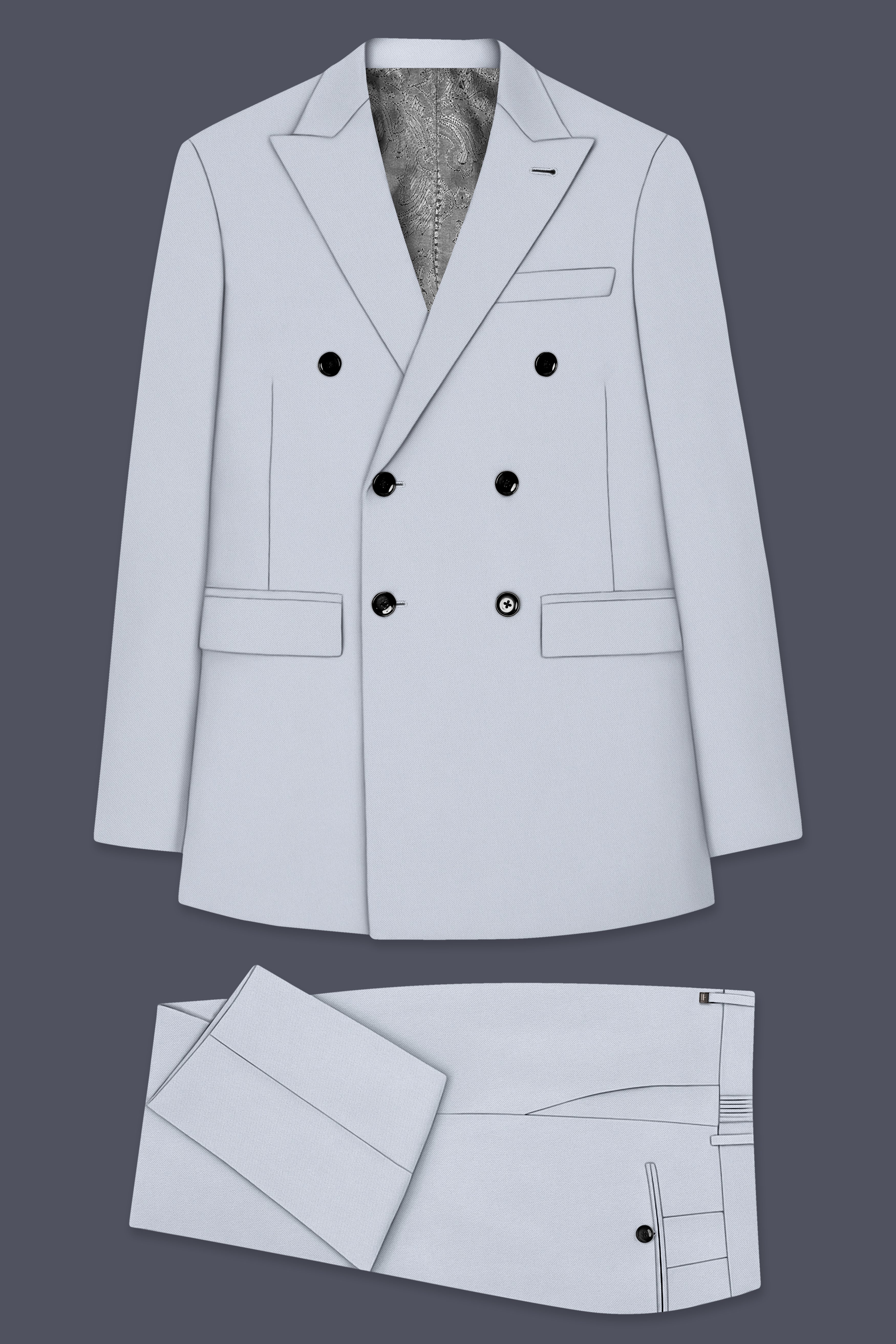 Azure-Periwinkle Gray  Wool Rich Slight Stretch Double Breasted Suit