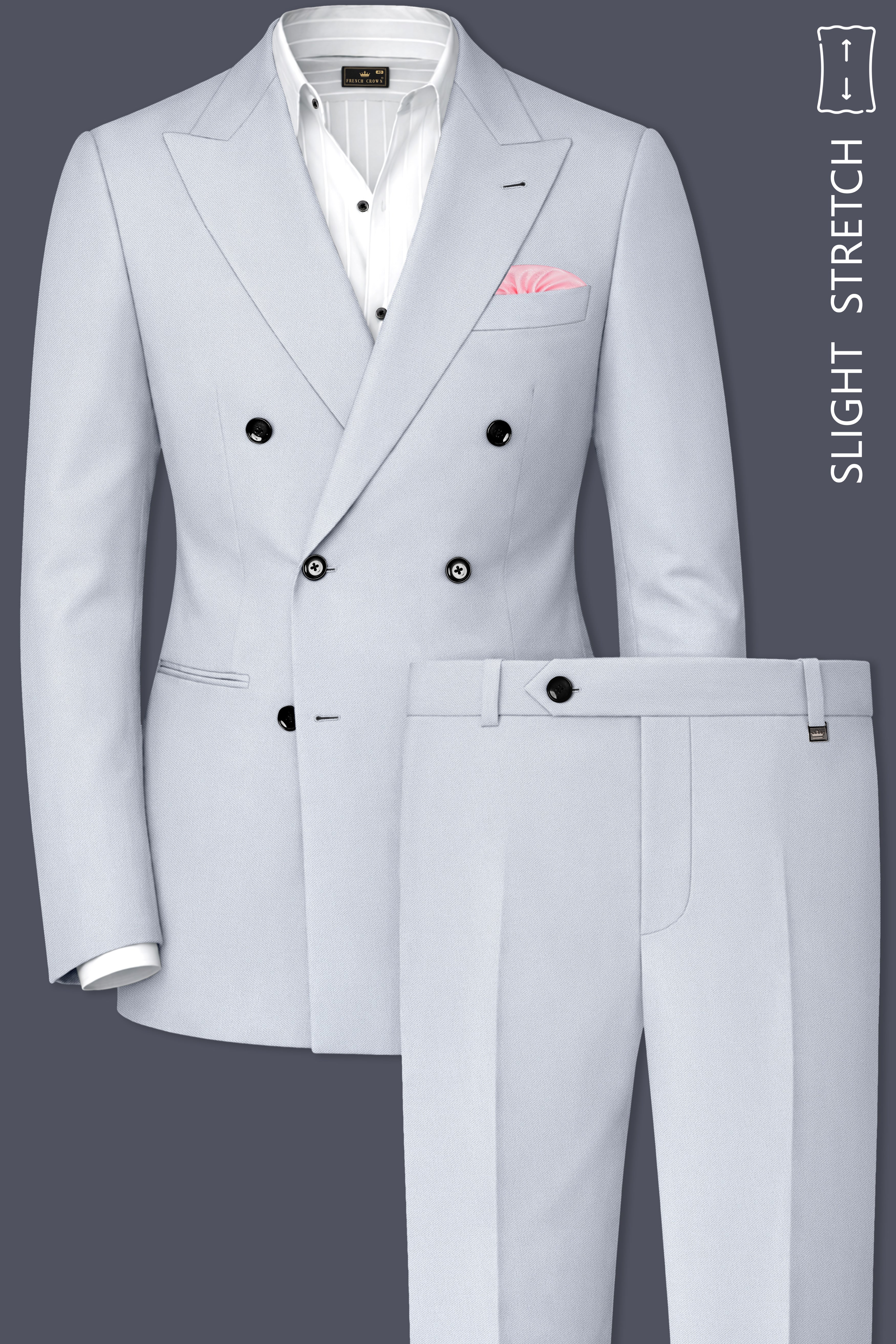 Azure-Periwinkle Gray  Wool Rich Slight Stretch Double Breasted Suit