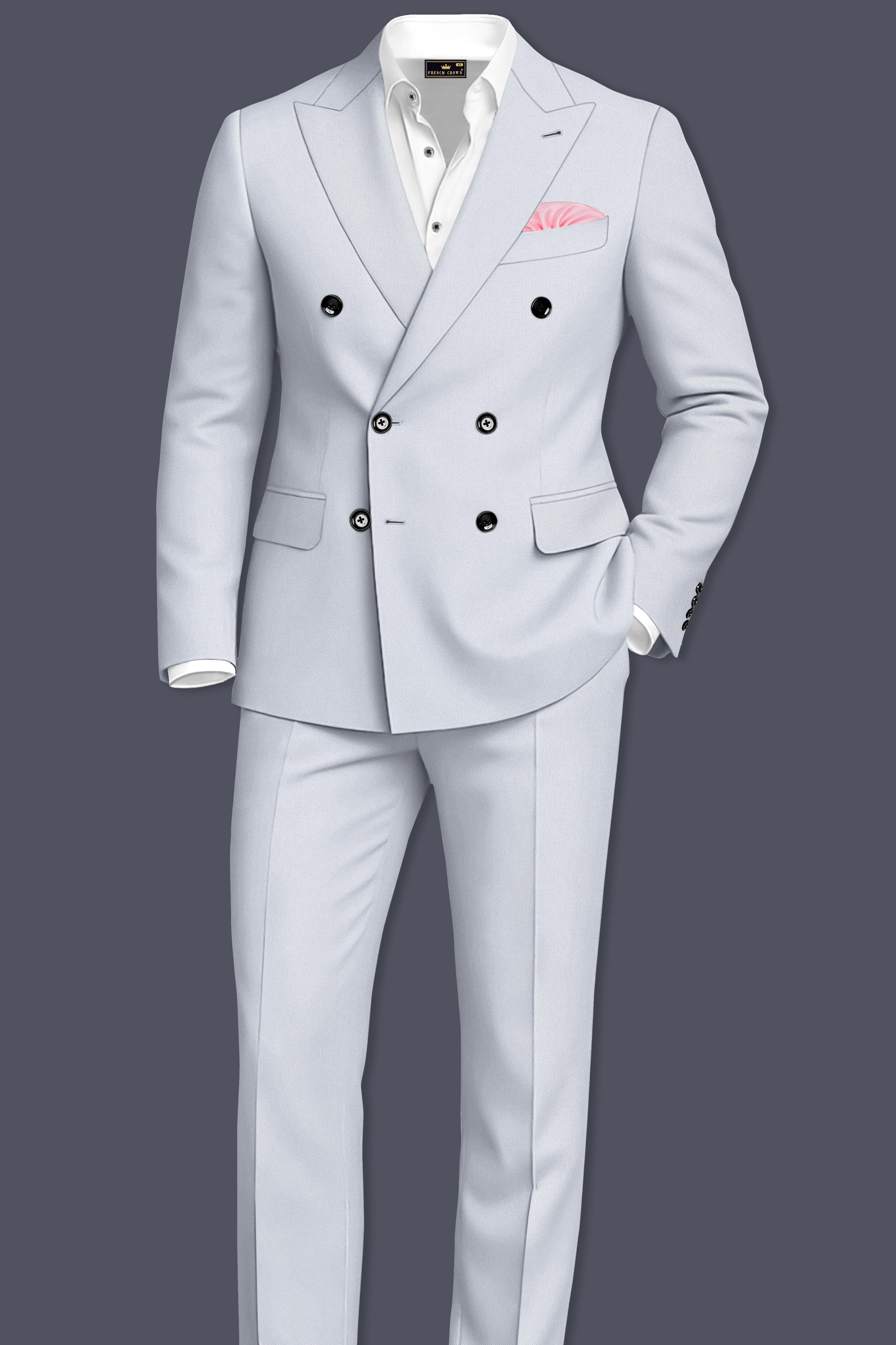 Azure-Periwinkle Gray  Wool Rich Slight Stretch Double Breasted Suit