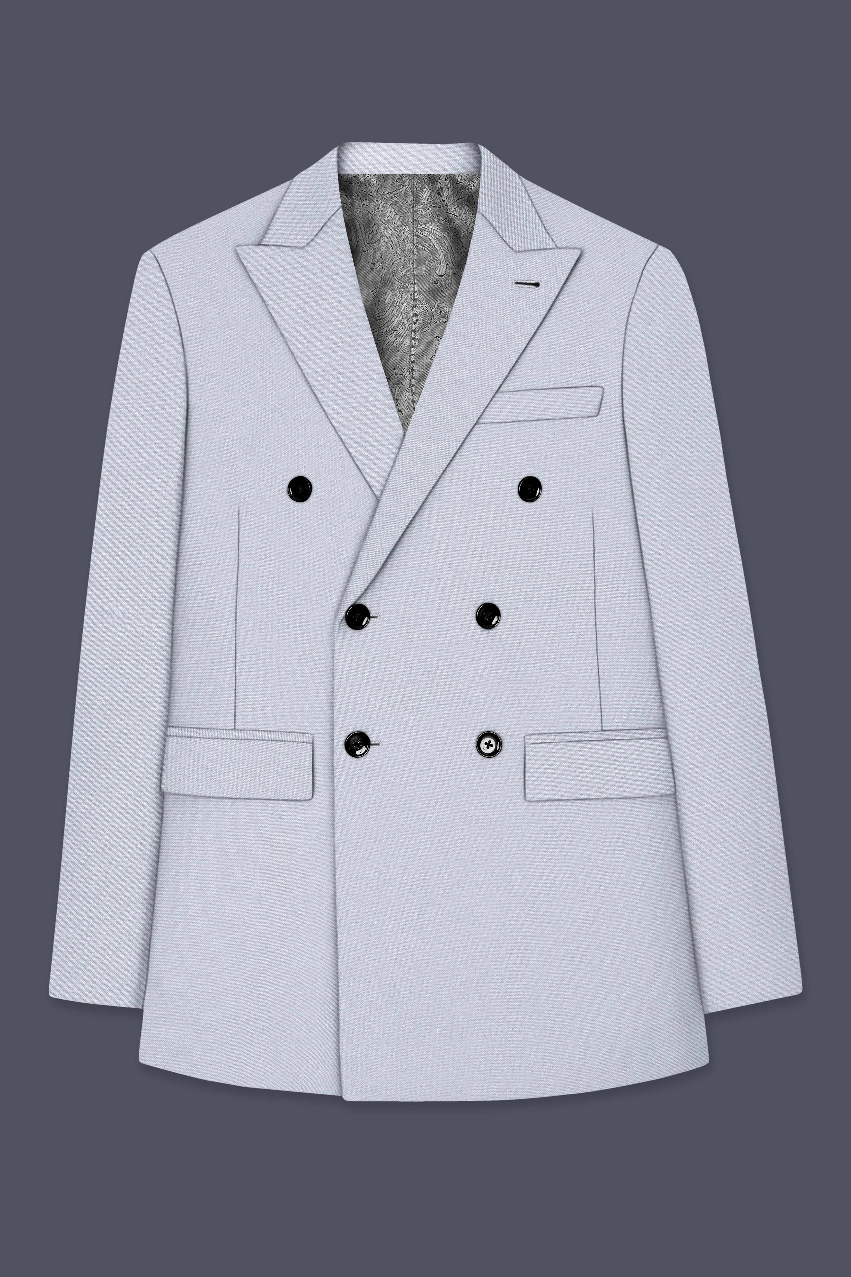 Azure-Periwinkle Gray  Wool Rich Slight Stretch Double Breasted Suit