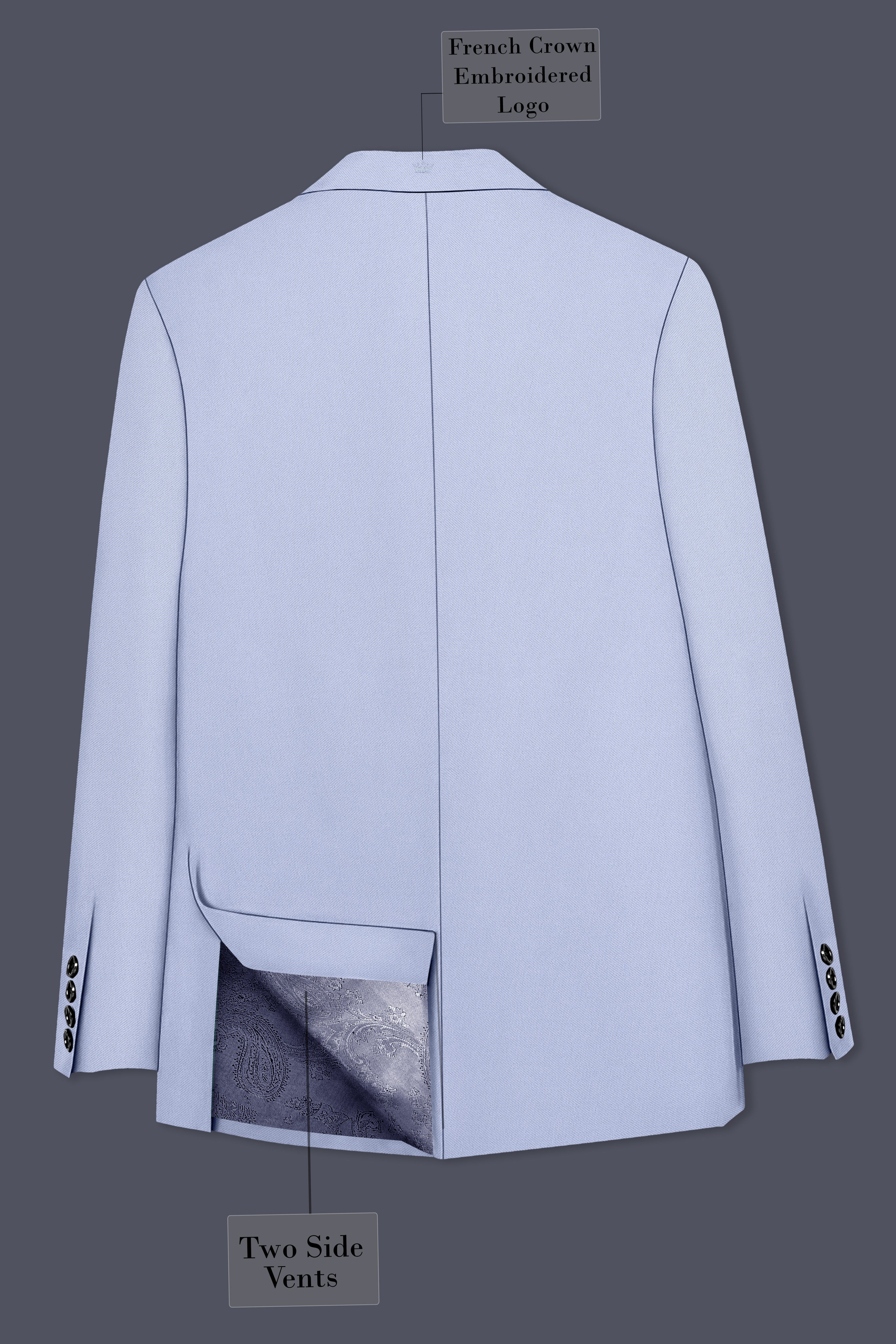 Azure-Periwinkle Blue Wool Rich Slight Stretch Double Breasted Suit