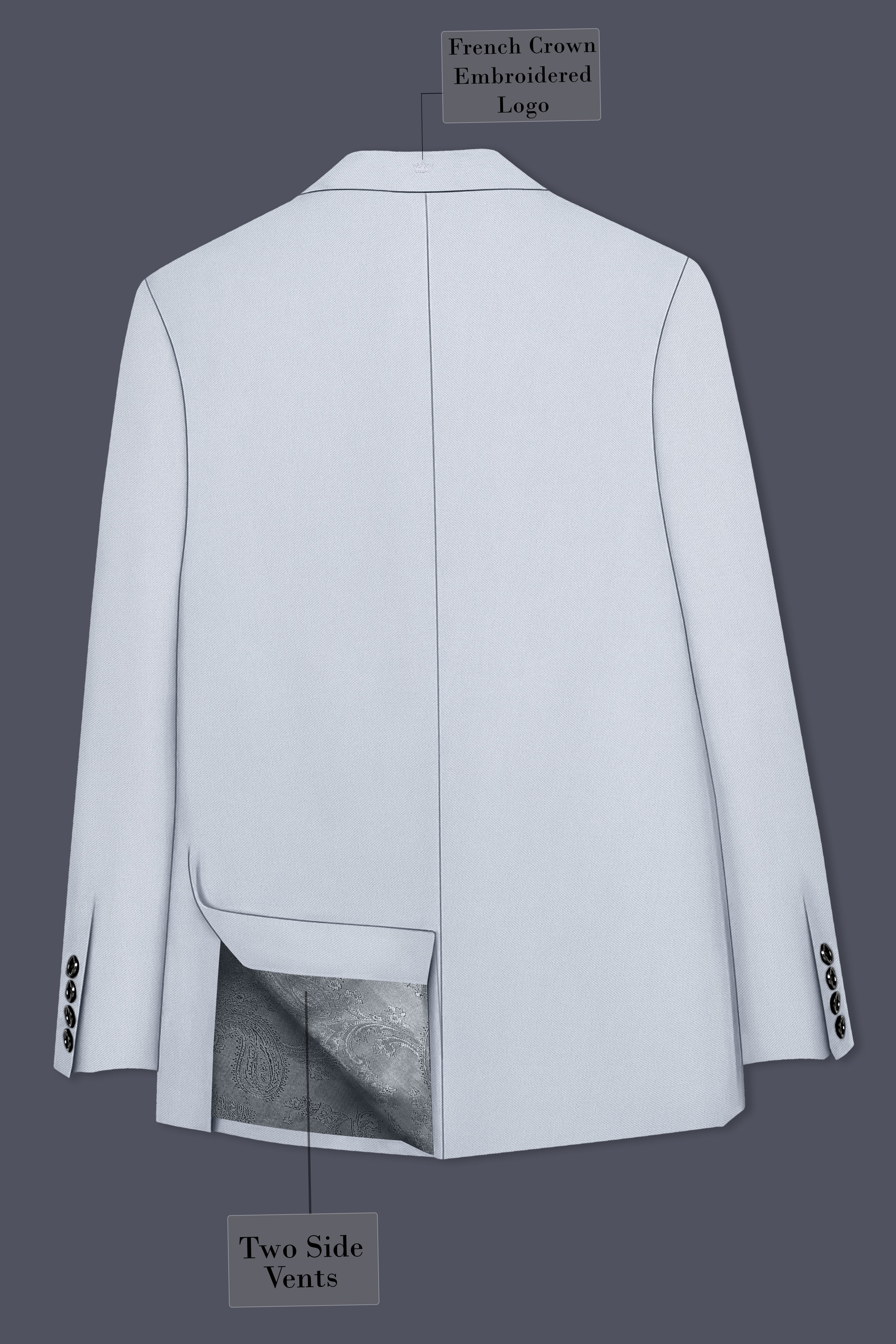 Azure-Periwinkle Gray  Wool Rich Slight Stretch Double Breasted Suit