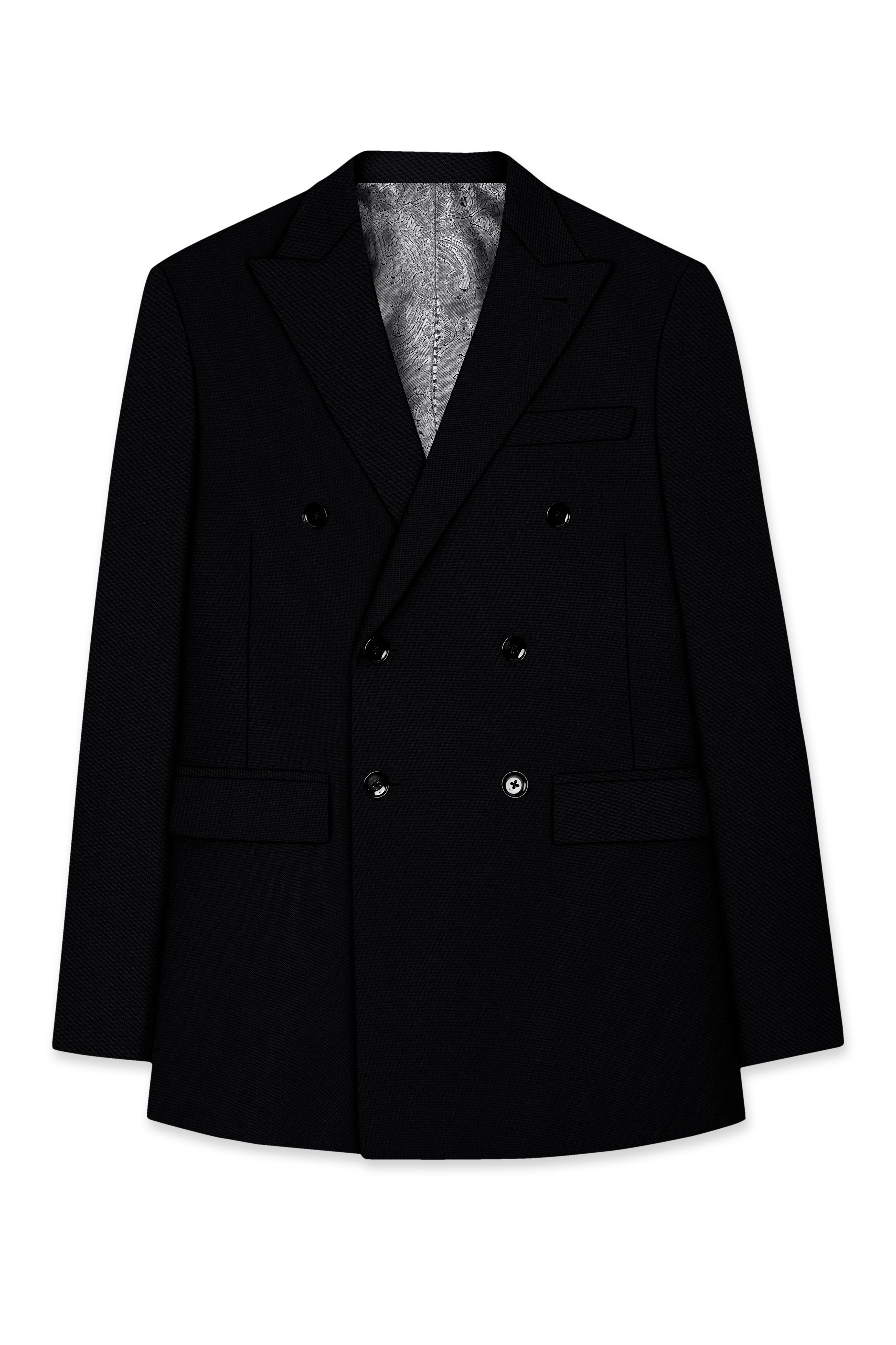 Noir-Jade Black Wool Rich Slight Stretch Double Breasted Suit