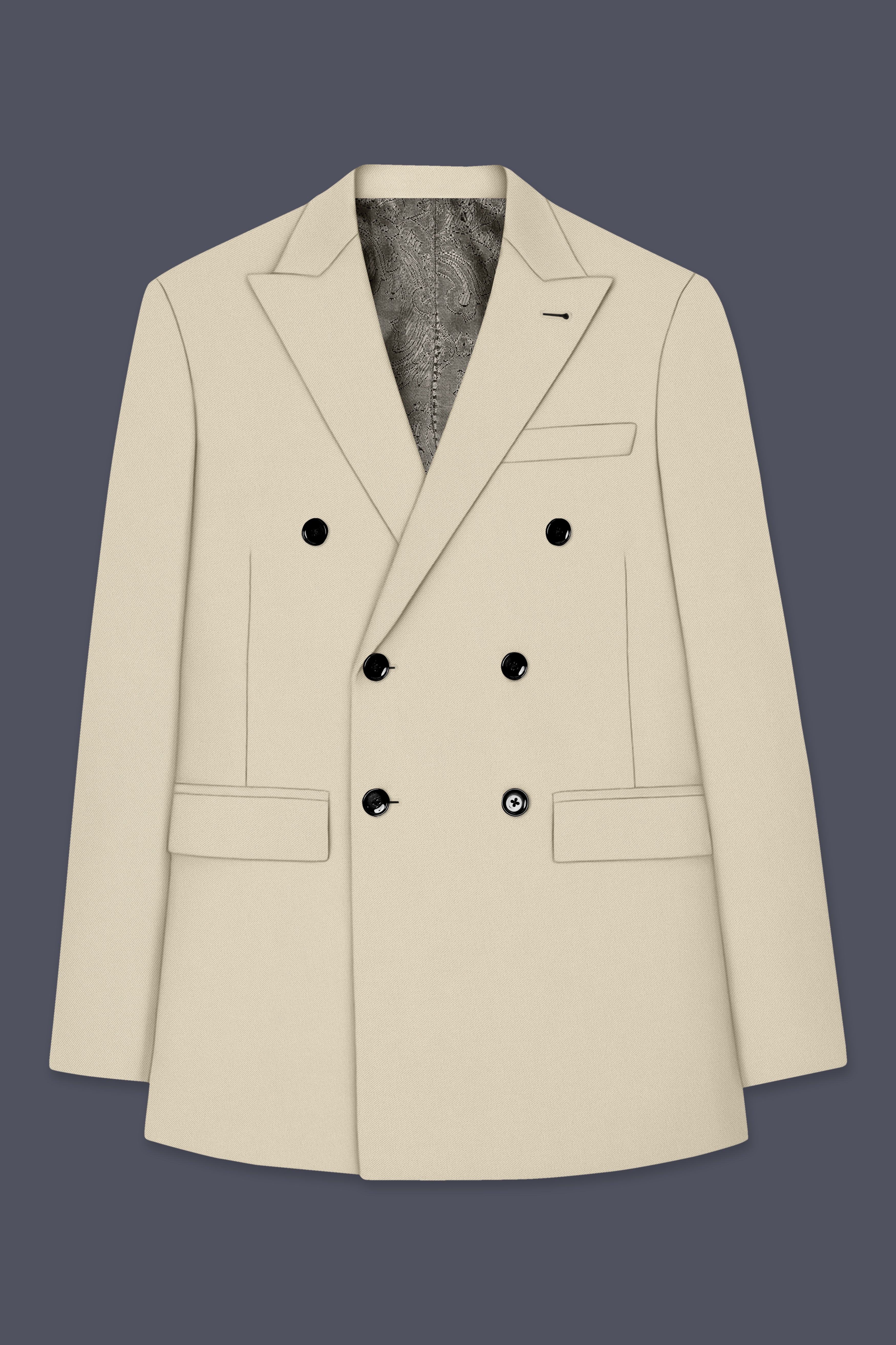 Ivora-Almond Cream Wool Rich Slight Stretch Double Breasted Suit