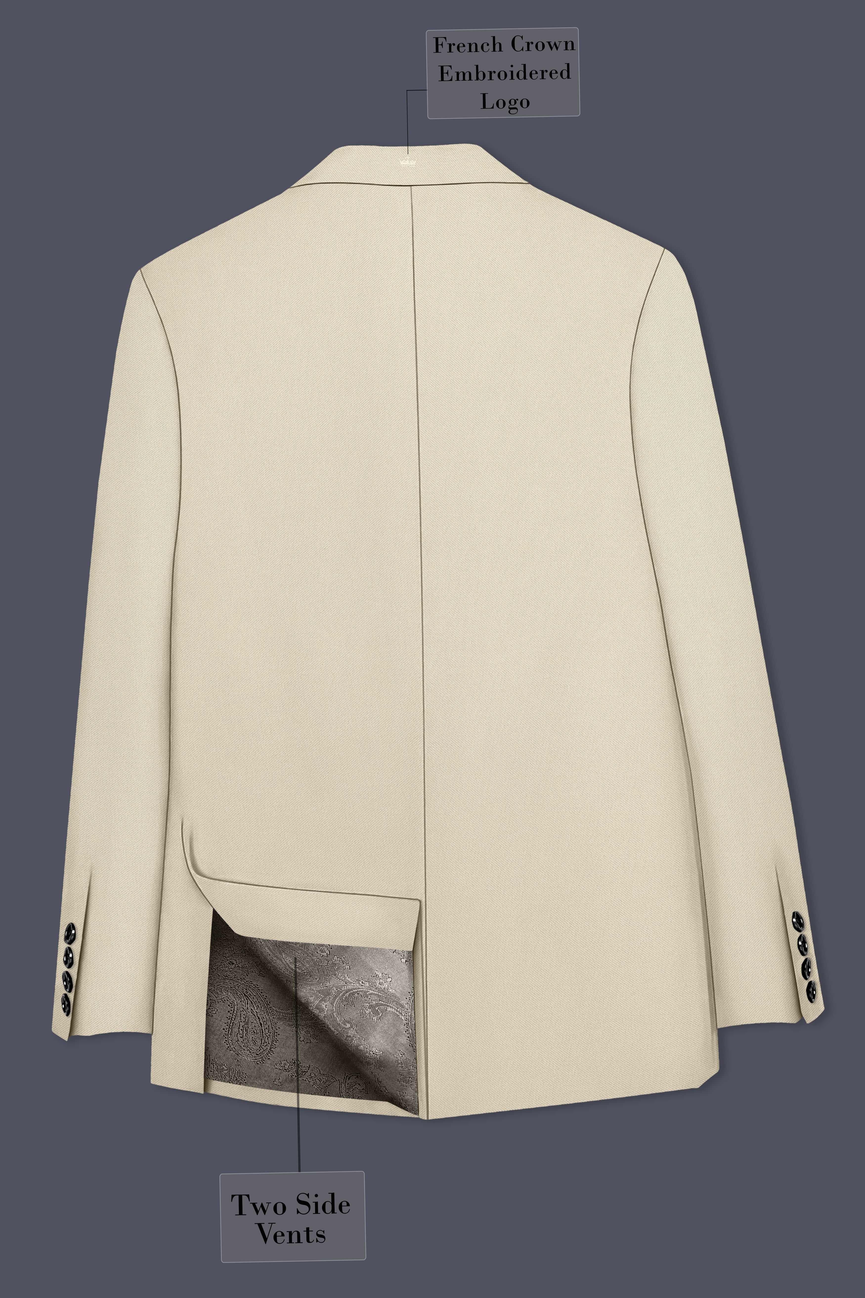 Ivora-Almond Cream Wool Rich Slight Stretch Double Breasted Suit