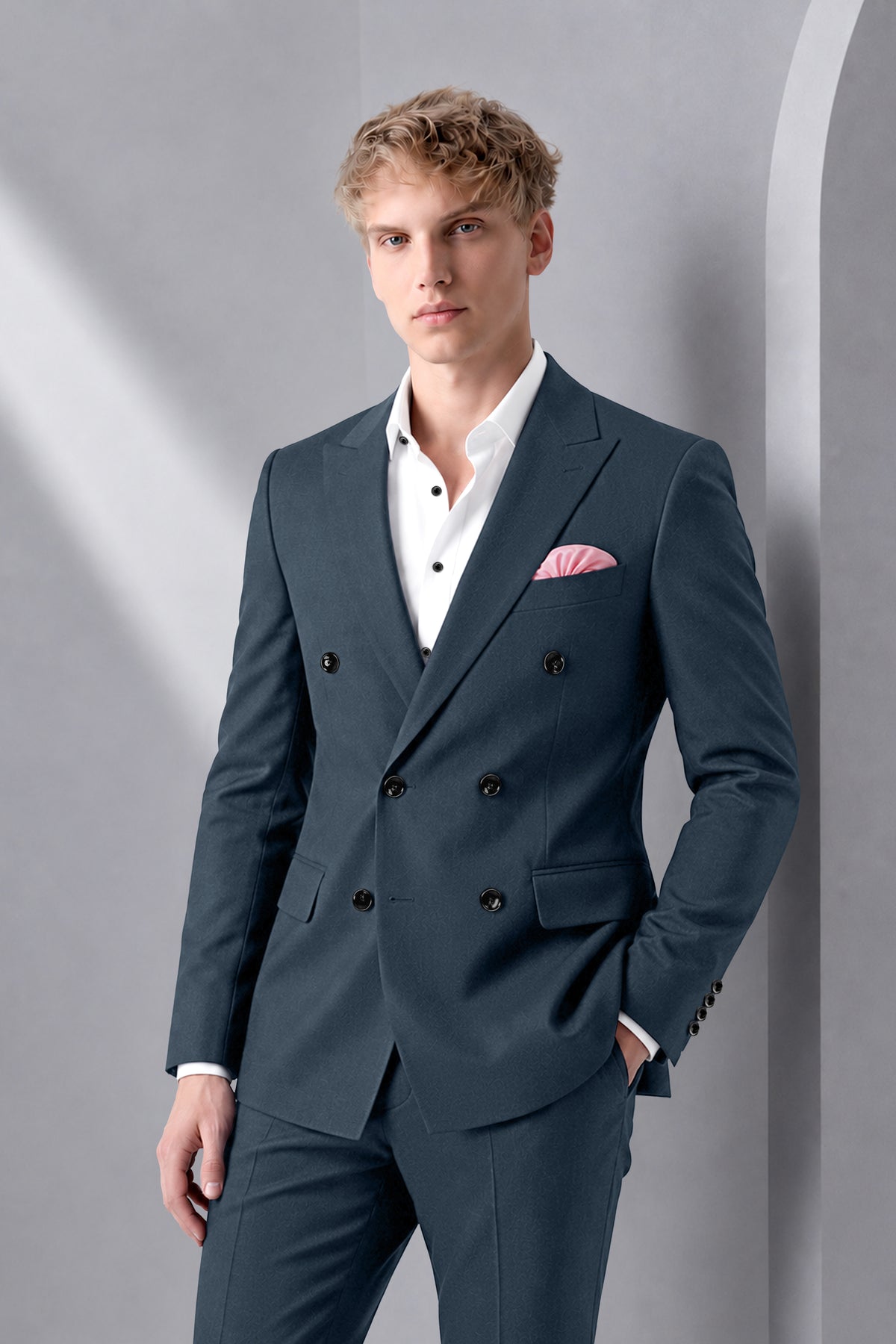 Titan-Shark Gray Wool Rich Slight Stretch Double Breasted Suit