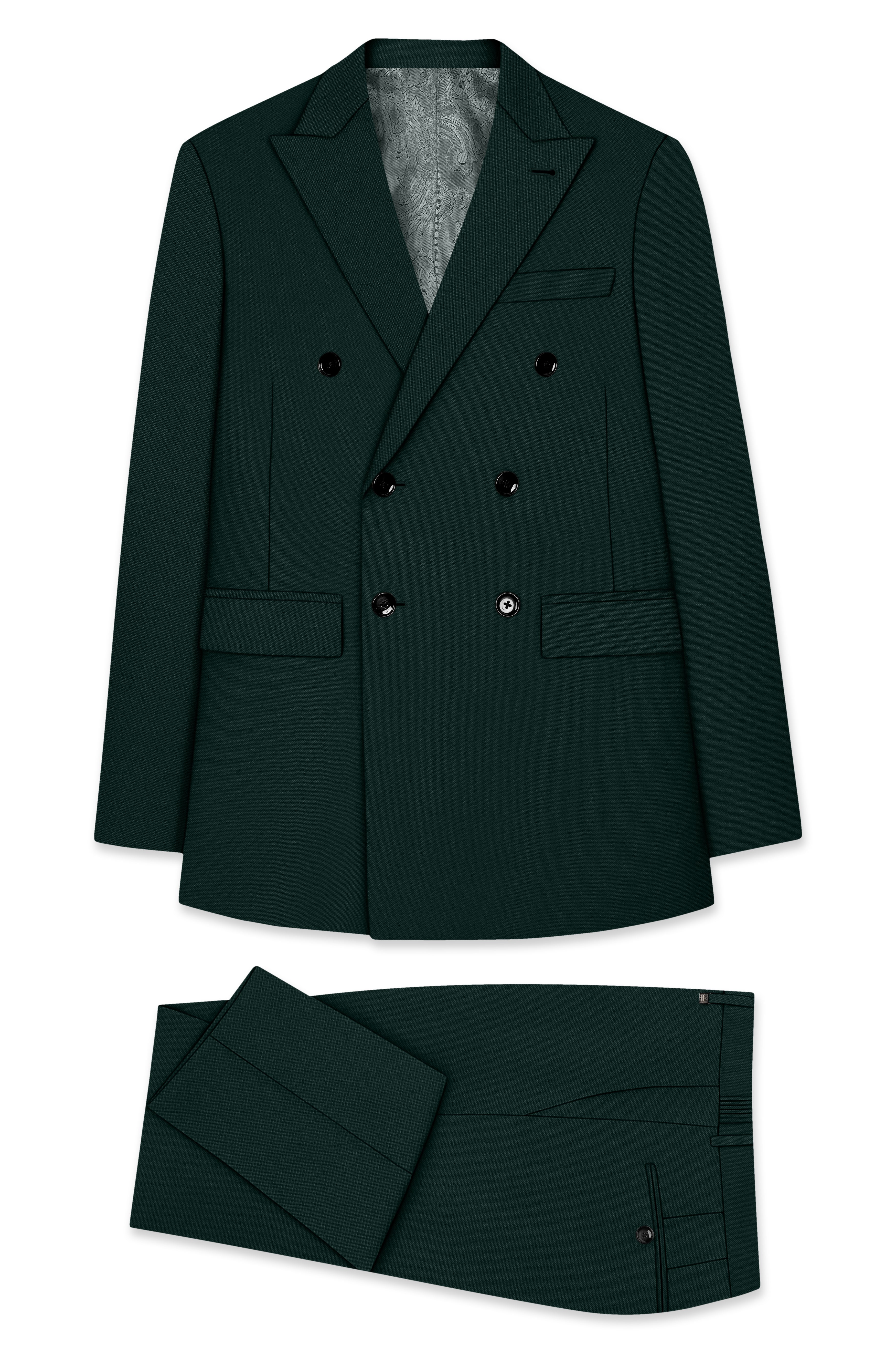 Lustre-Emerald Green Wool Rich Slight Stretch Double Breasted Suit
