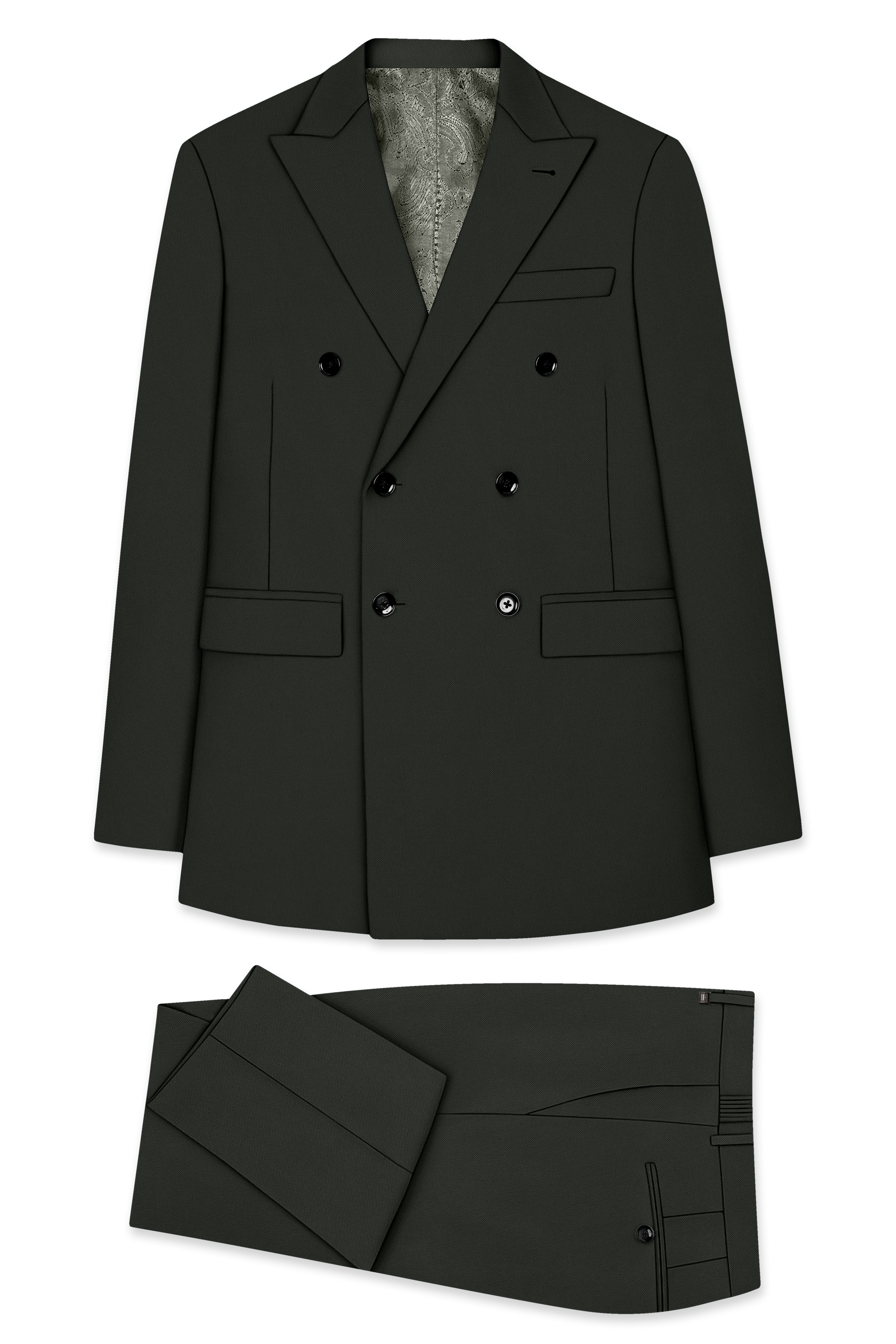 Apex-Piano Green Wool Rich Slight Stretch Double Breasted Suit