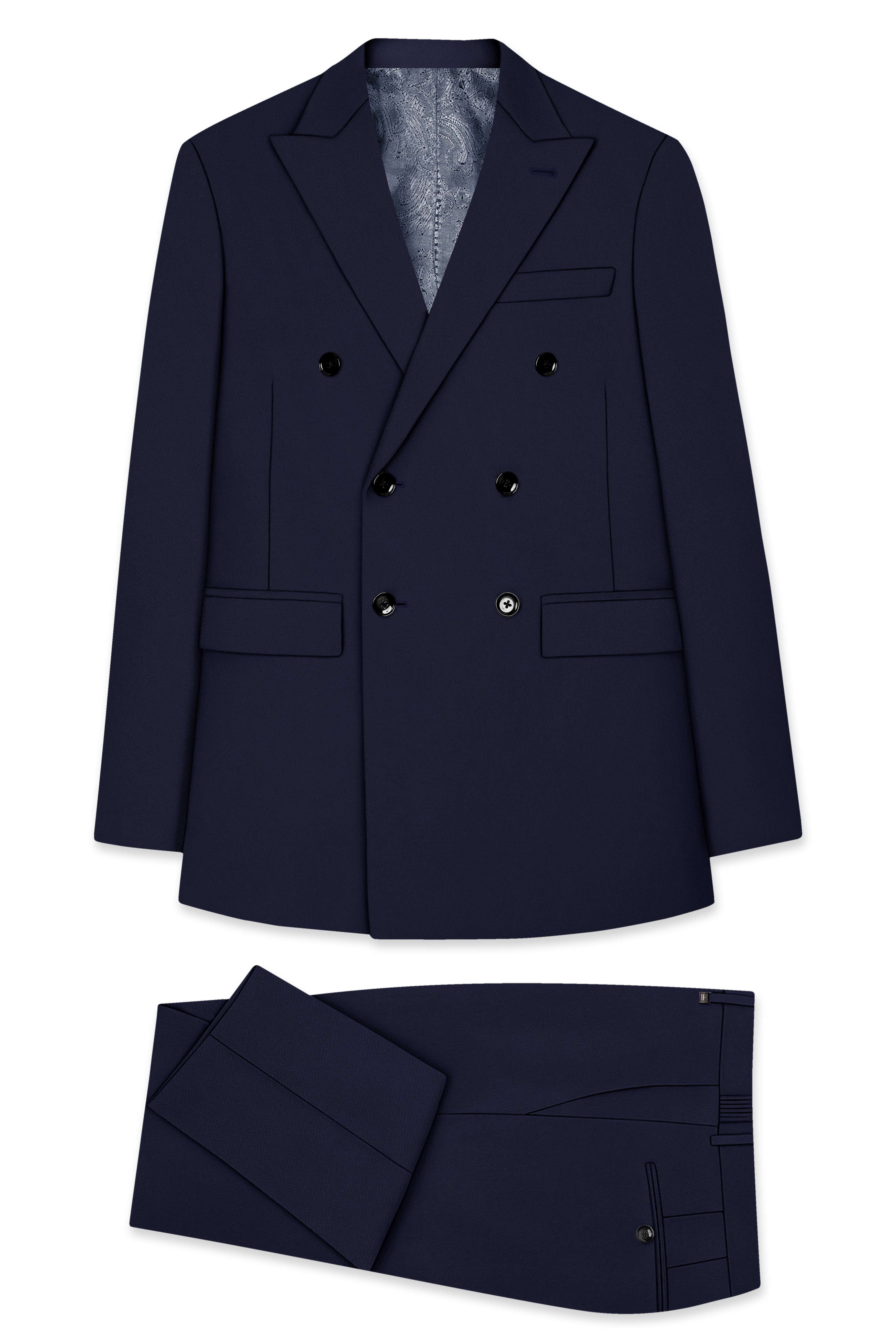 Azure-Baltic Sea Blue Wool Rich Slight Stretch Double Breasted Suit