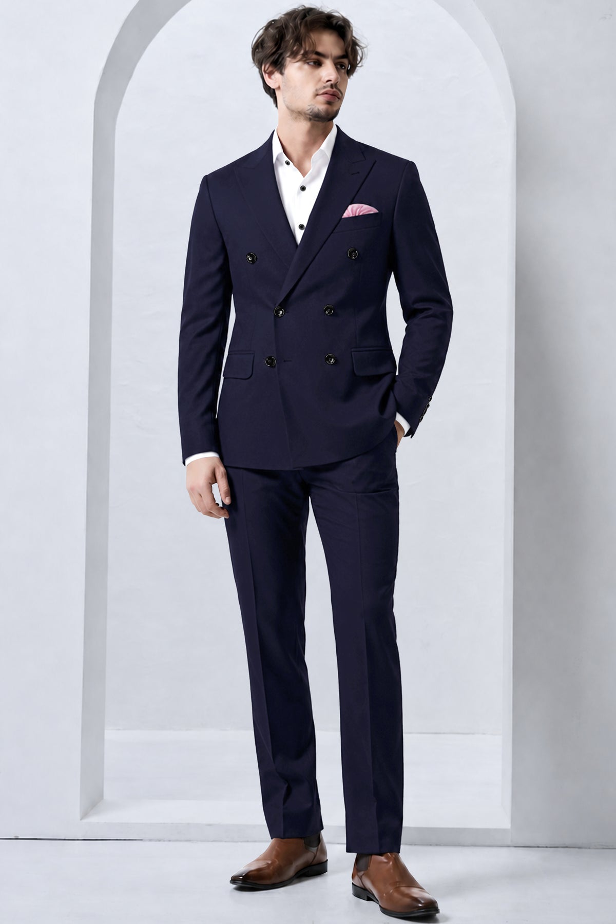 Azure-Baltic Sea Blue Wool Rich Slight Stretch Double Breasted Suit