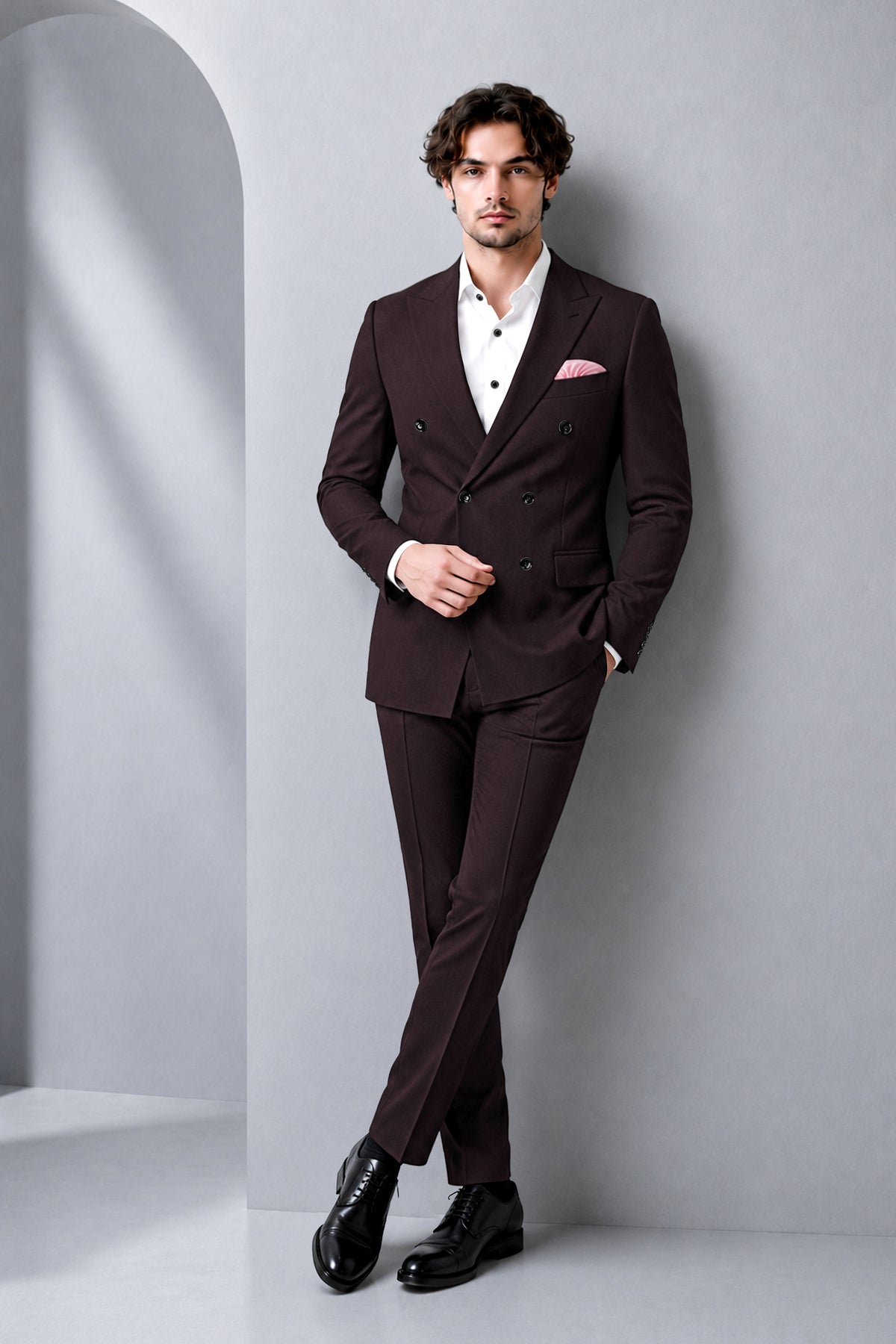 Bristol-Eclipse Brown Wool Rich Slight Stretch Double Breasted Suit