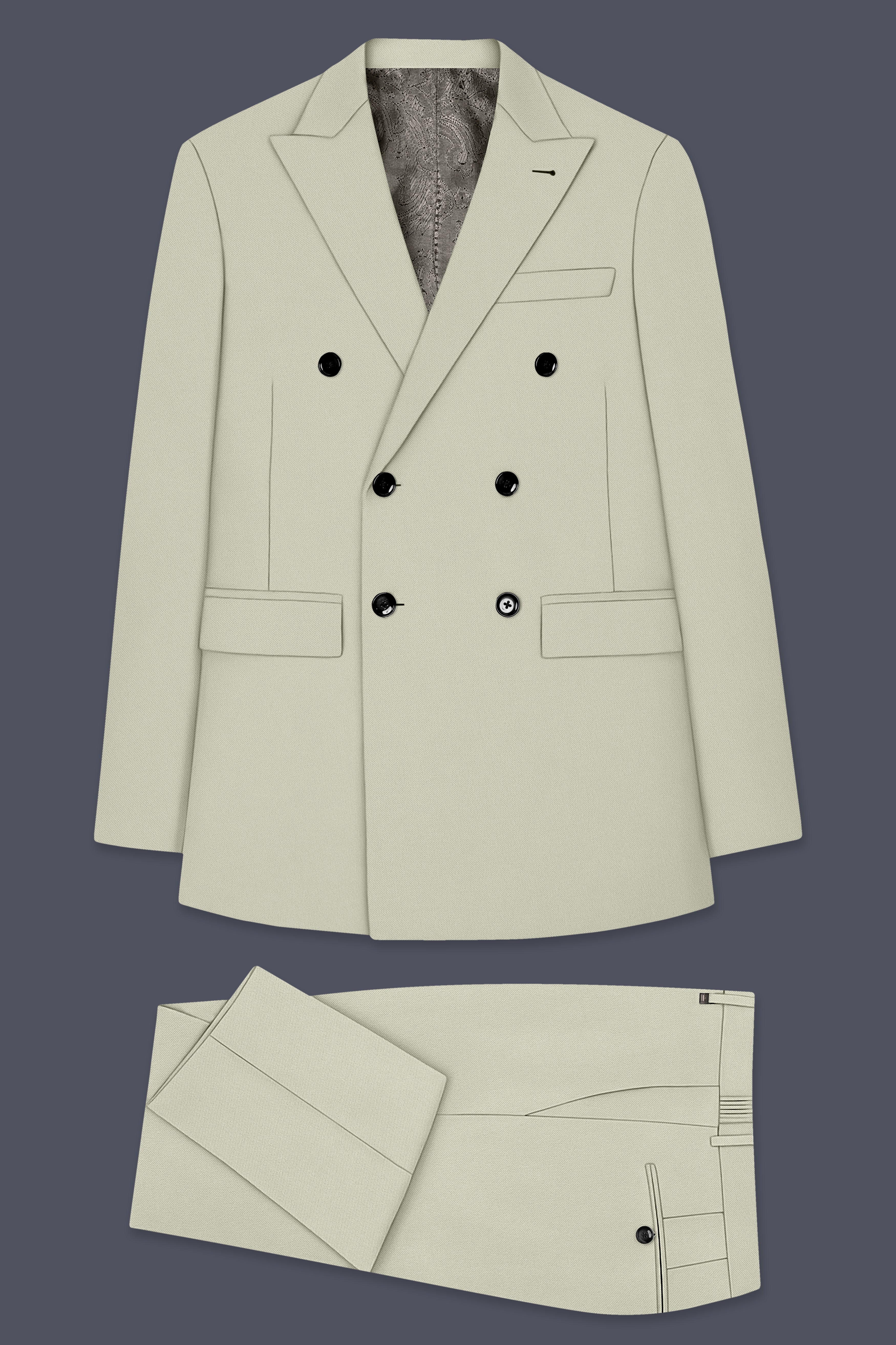 Verde-Tana Green Wool Rich Slight Stretch Double Breasted Suit