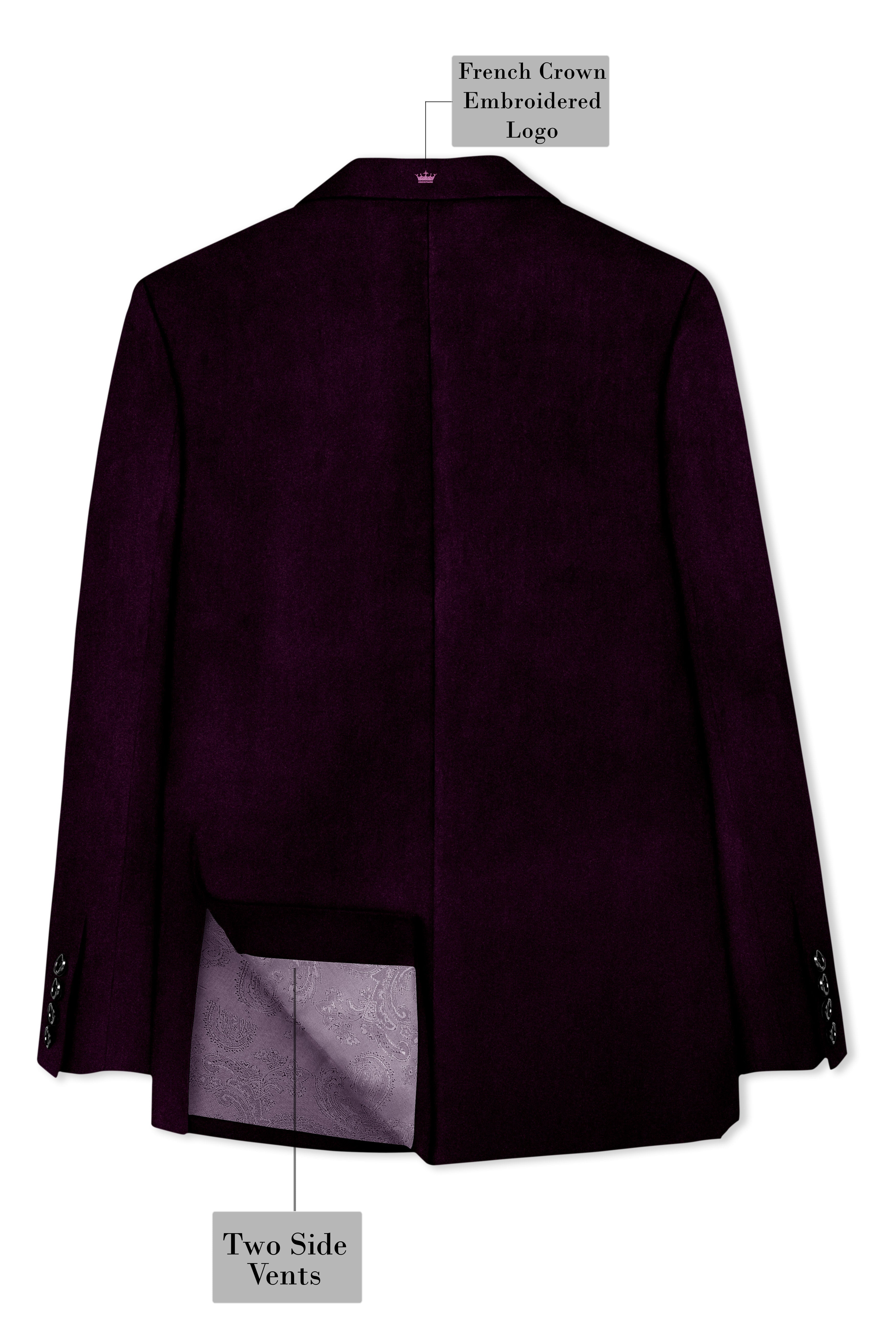 Regalis-Asphalt Purple Velvet Peak Lapel Tuxedo Suit