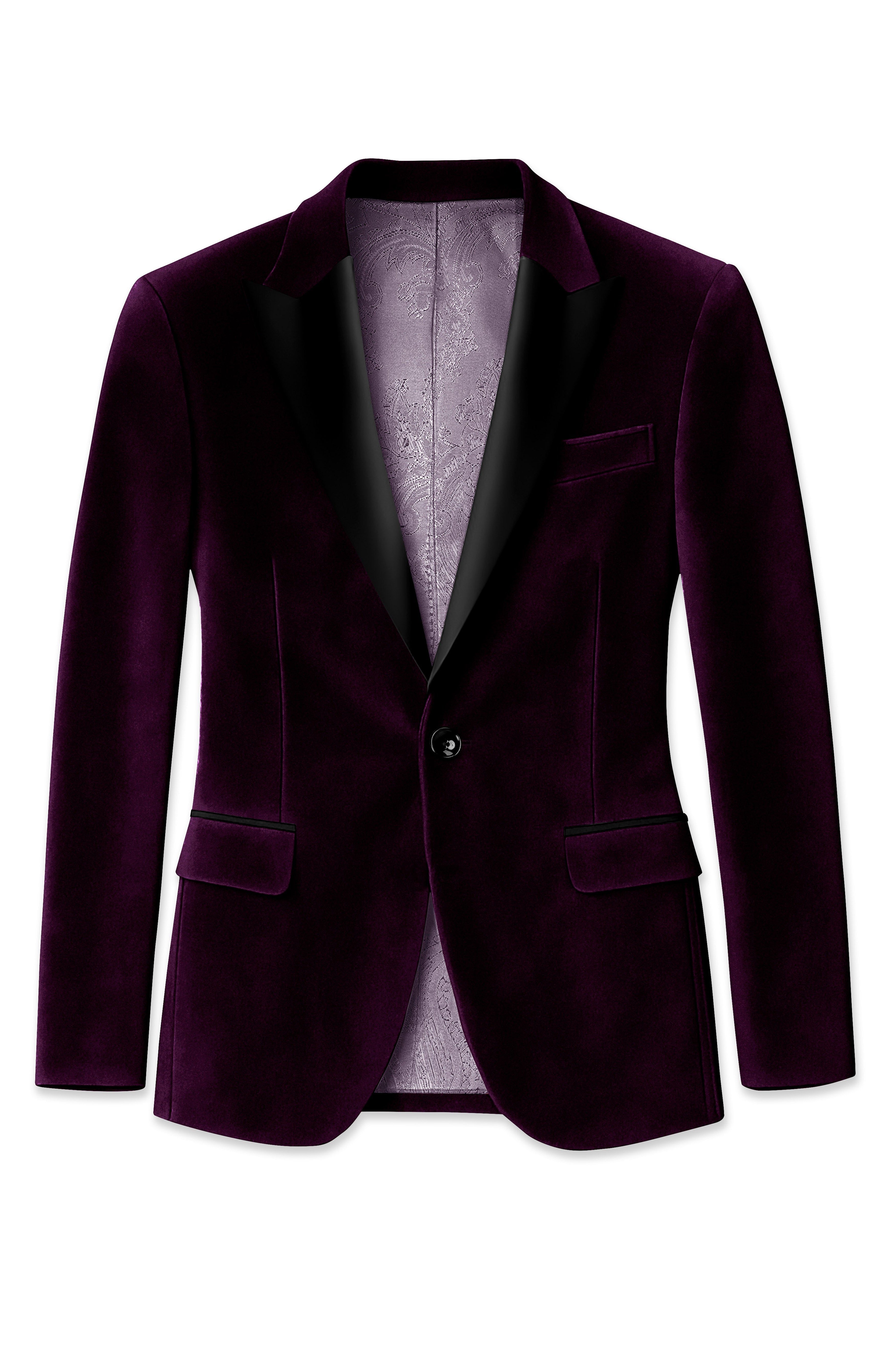 Regalis-Asphalt Purple Velvet Peak Lapel Tuxedo Suit