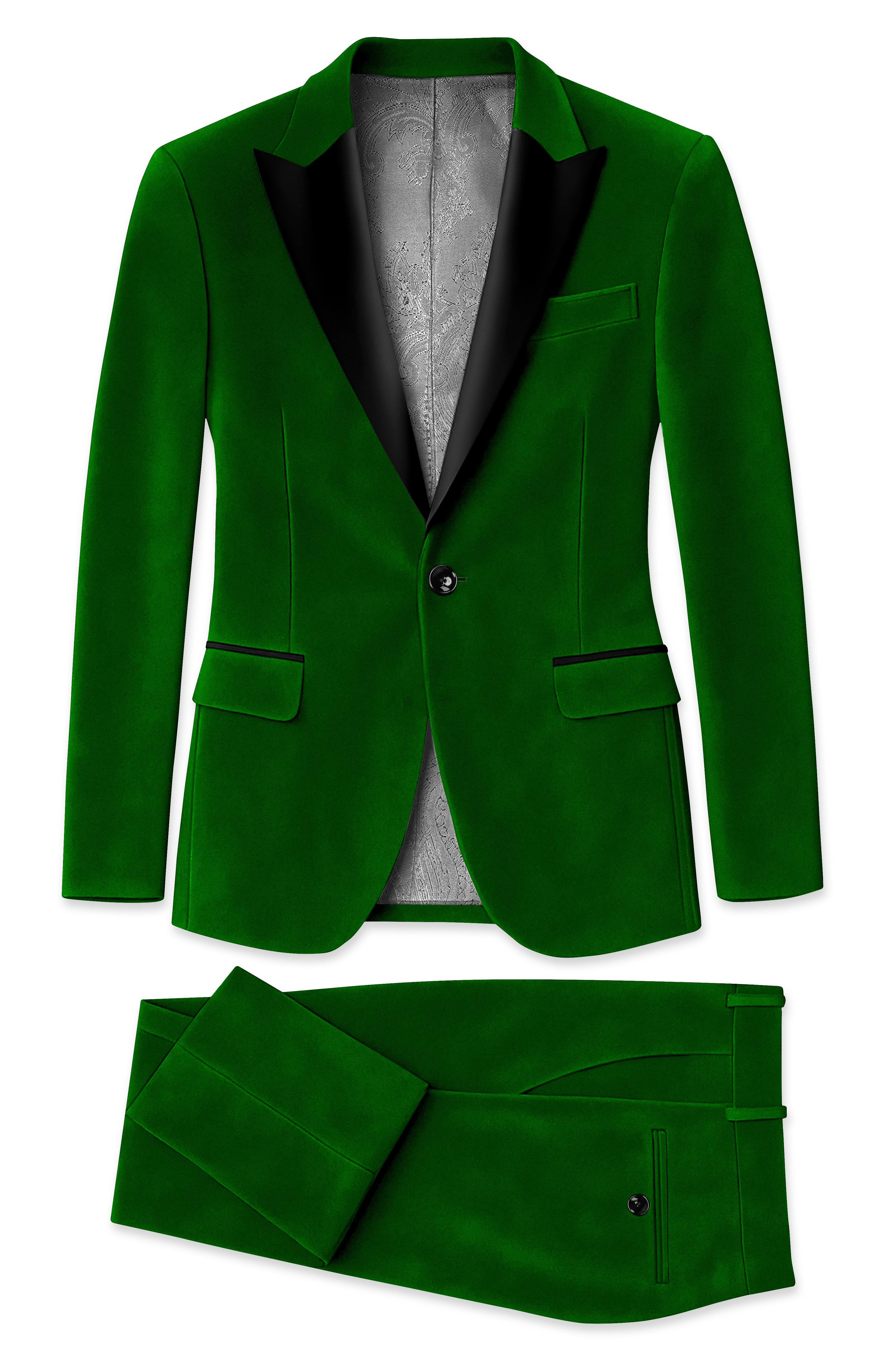 Viridian-Hunter Green Velvet Peak Lapel Tuxedo Suit