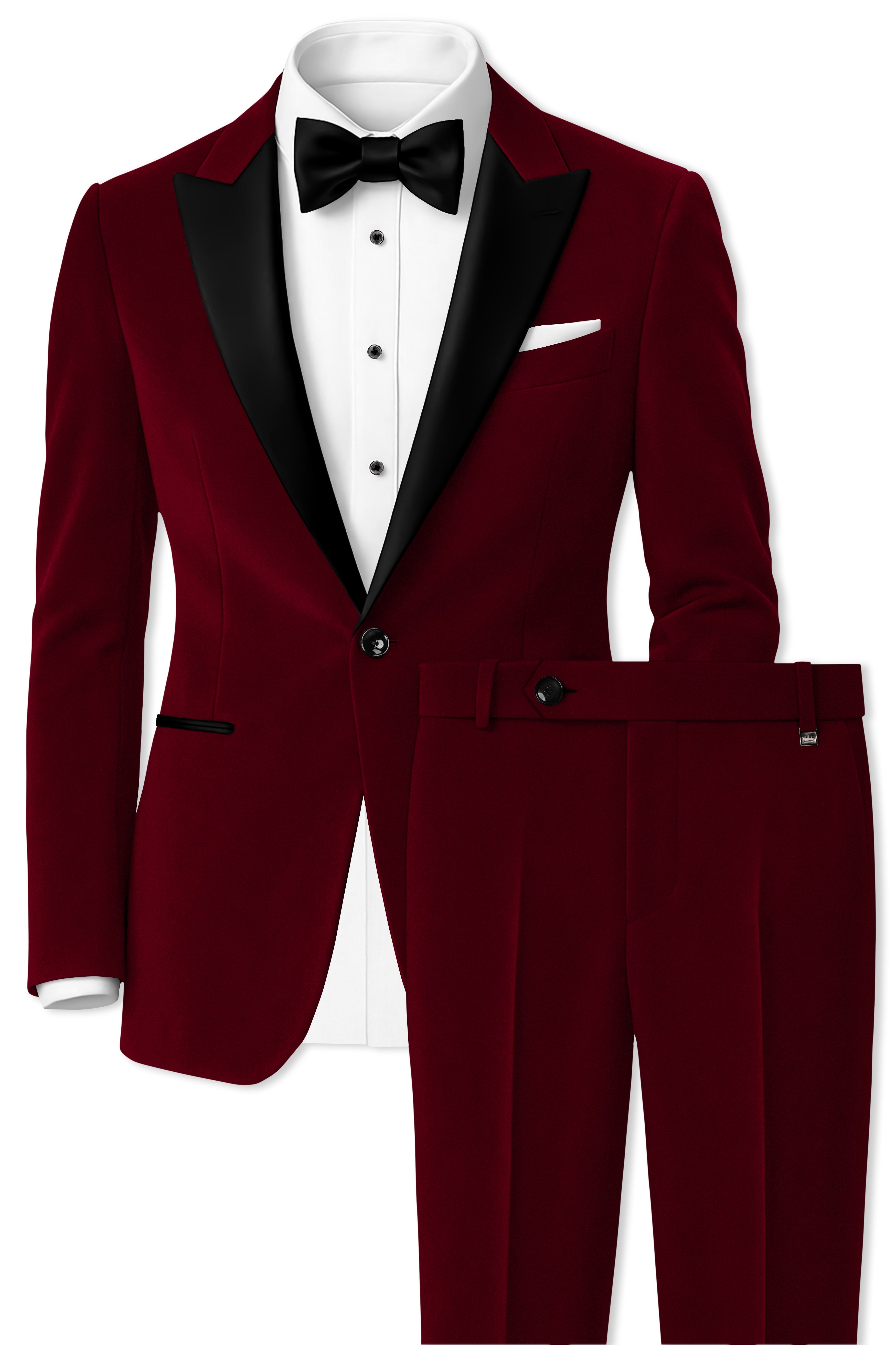 Crimsone-Temptress Red Velvet Peak Lapel Tuxedo Suit