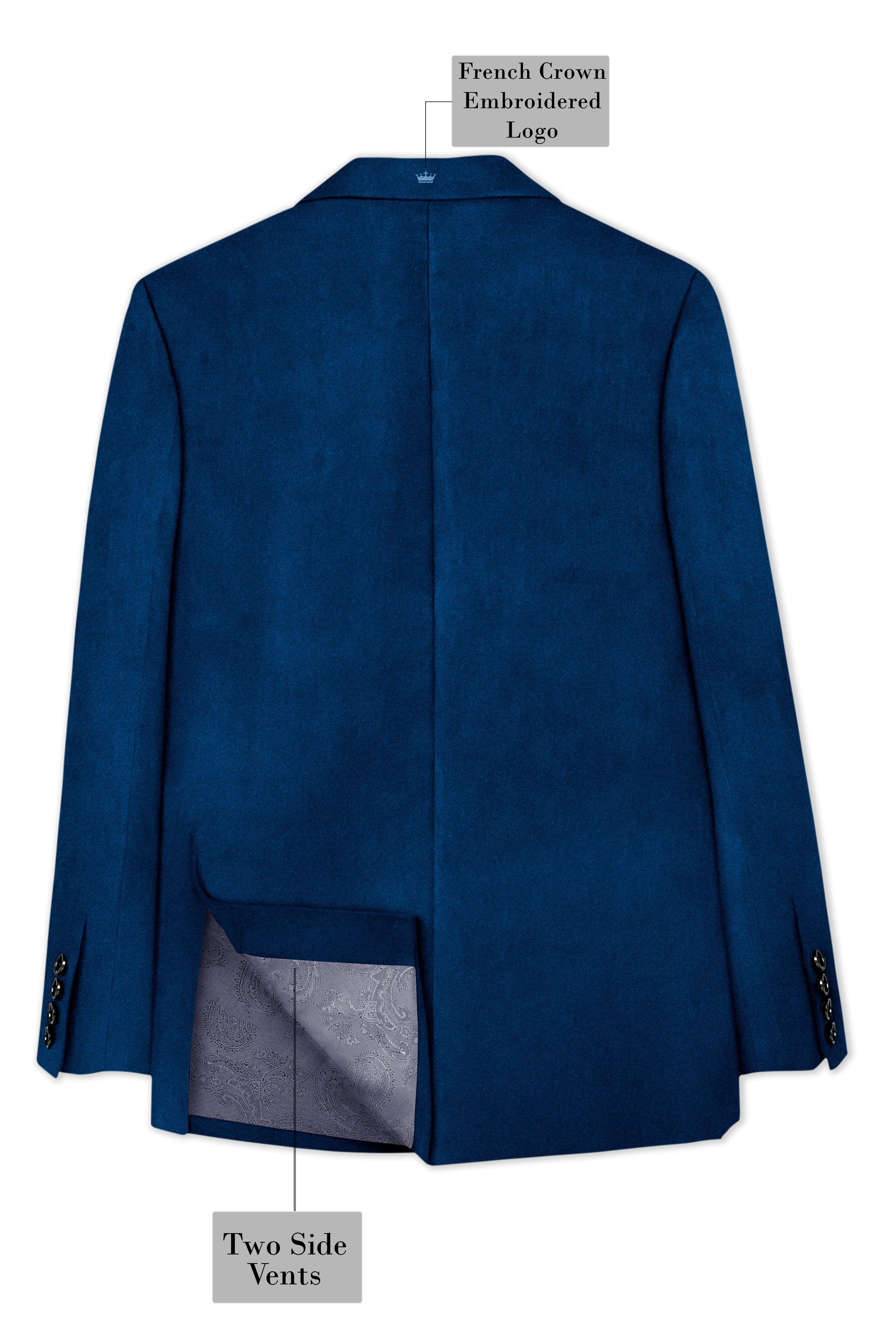 Caspian-Downriver Blue Velvet Peak Lapel Tuxedo Suit