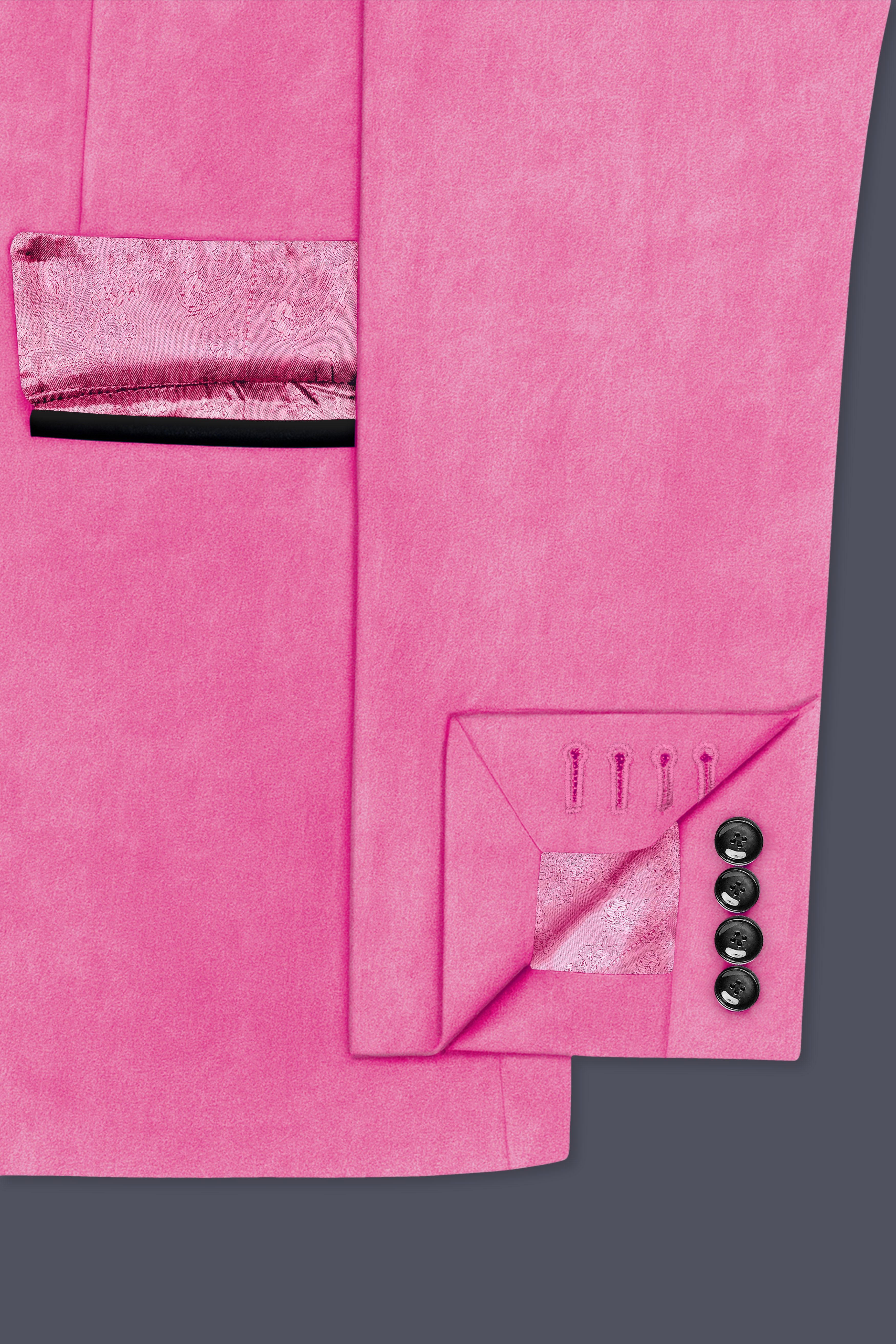 Veloura-Carissma Pink Velvet Peak Lapel Tuxedo Suit