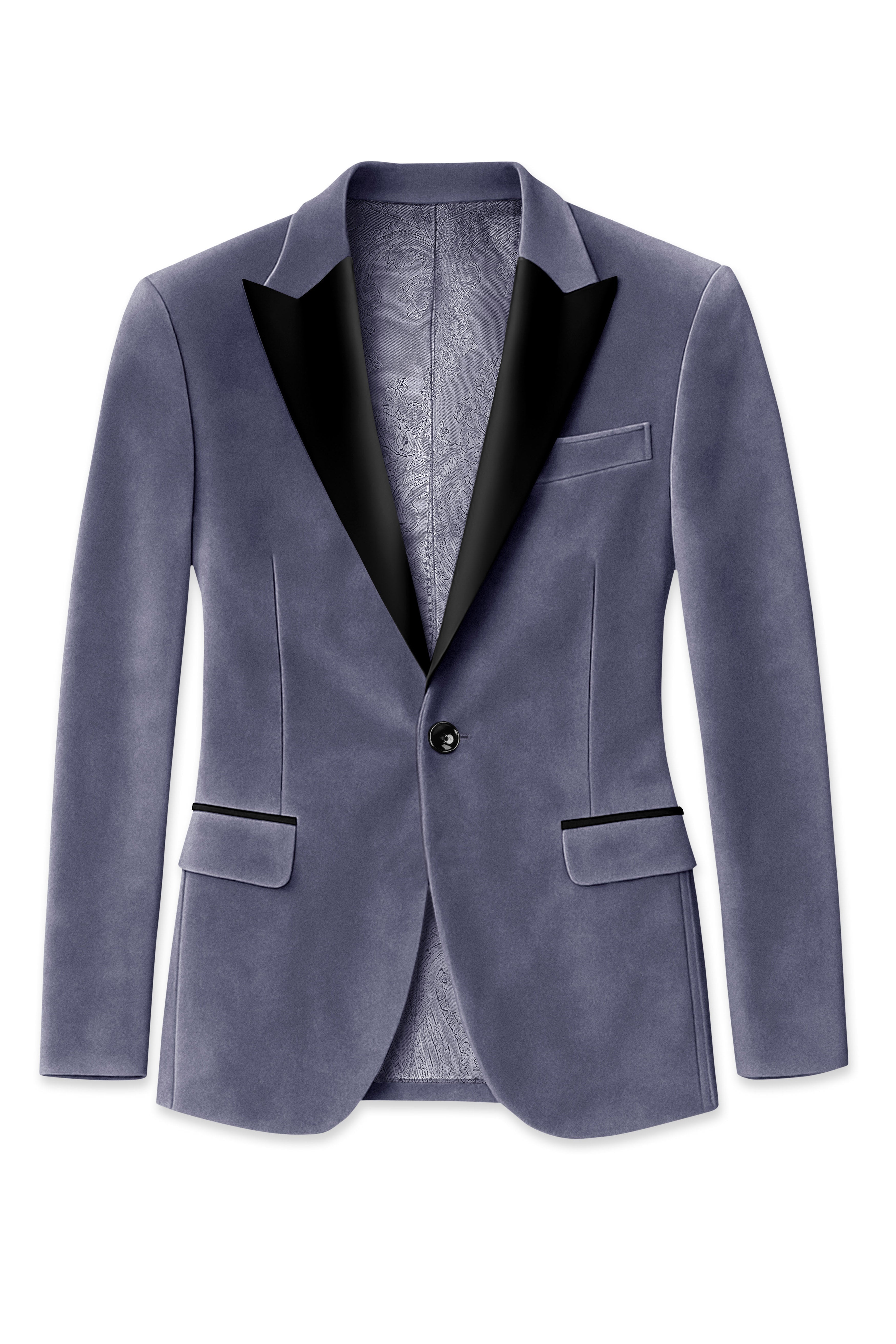Imperium-Gun Powder Gray Velvet Peak Lapel Tuxedo Suit
