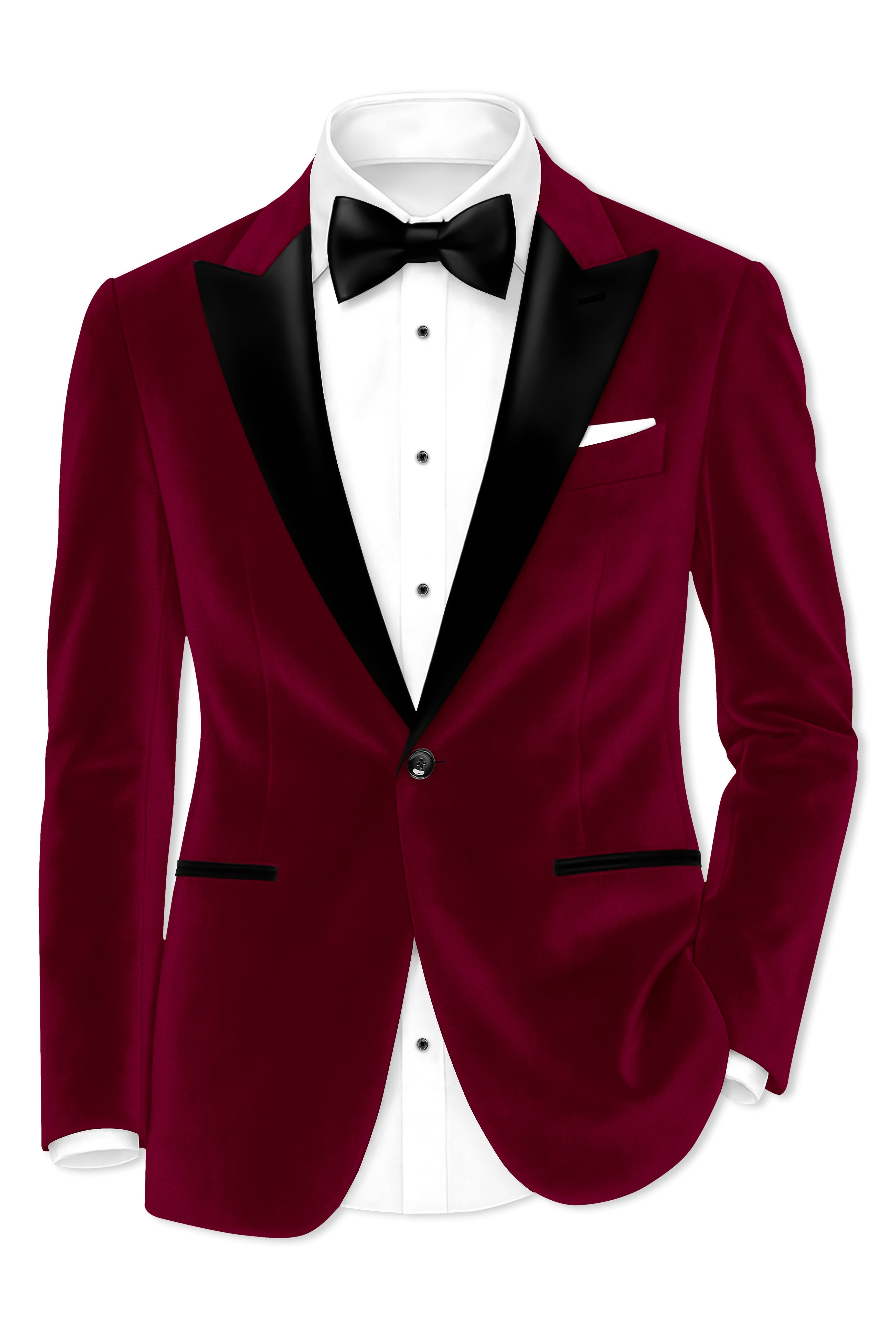 Amour-Scarlet Pink Velvet Peak Lapel Tuxedo Suit