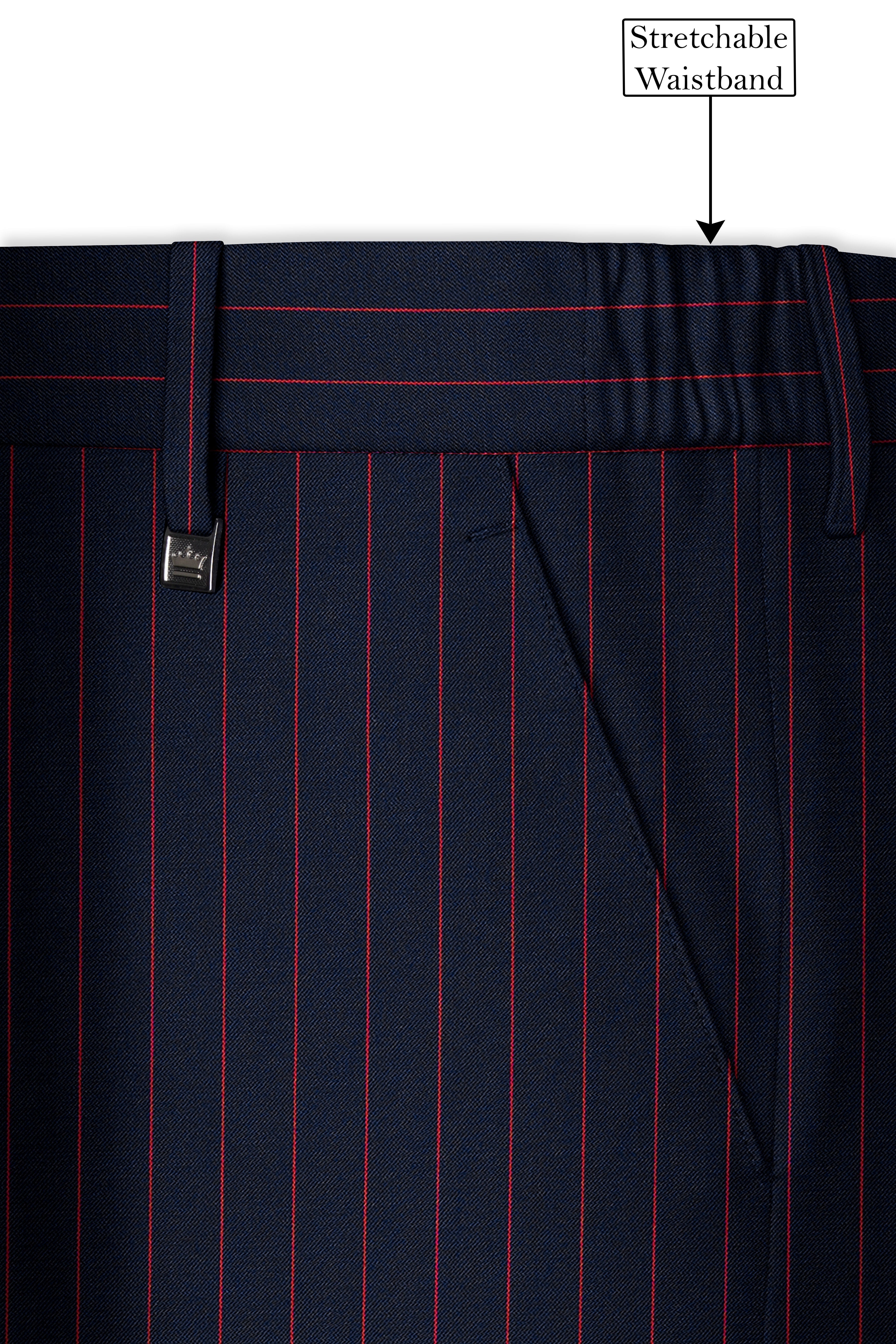 Striata-Haiti Blue And Brick Pink Chalk Striped Wool Rich Slight Stretch Single Breasted Suit