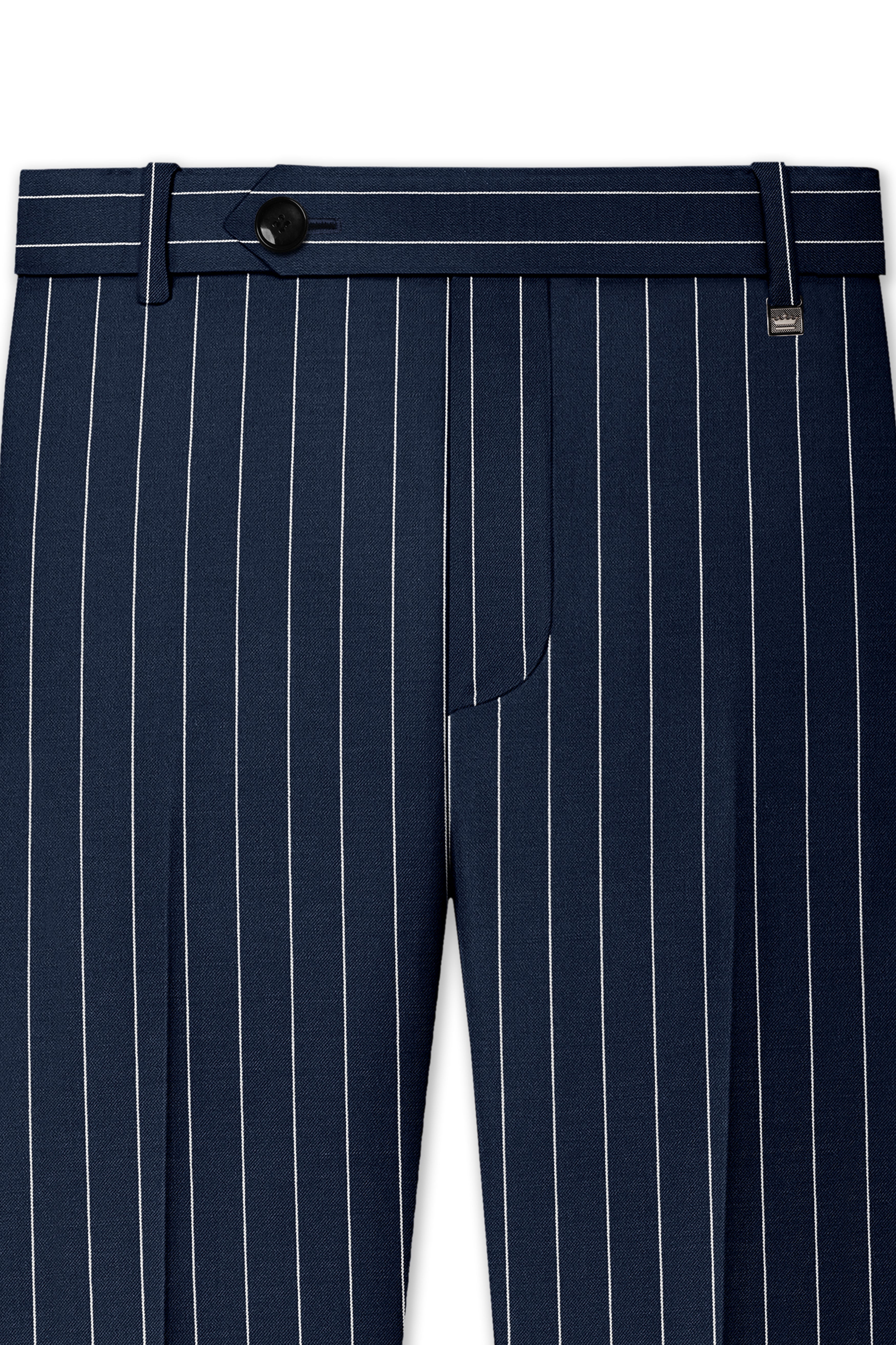 Azureon-Firefly Blue And Bright White Chalk Striped Wool Rich Slight Stretch Single Breasted Suit